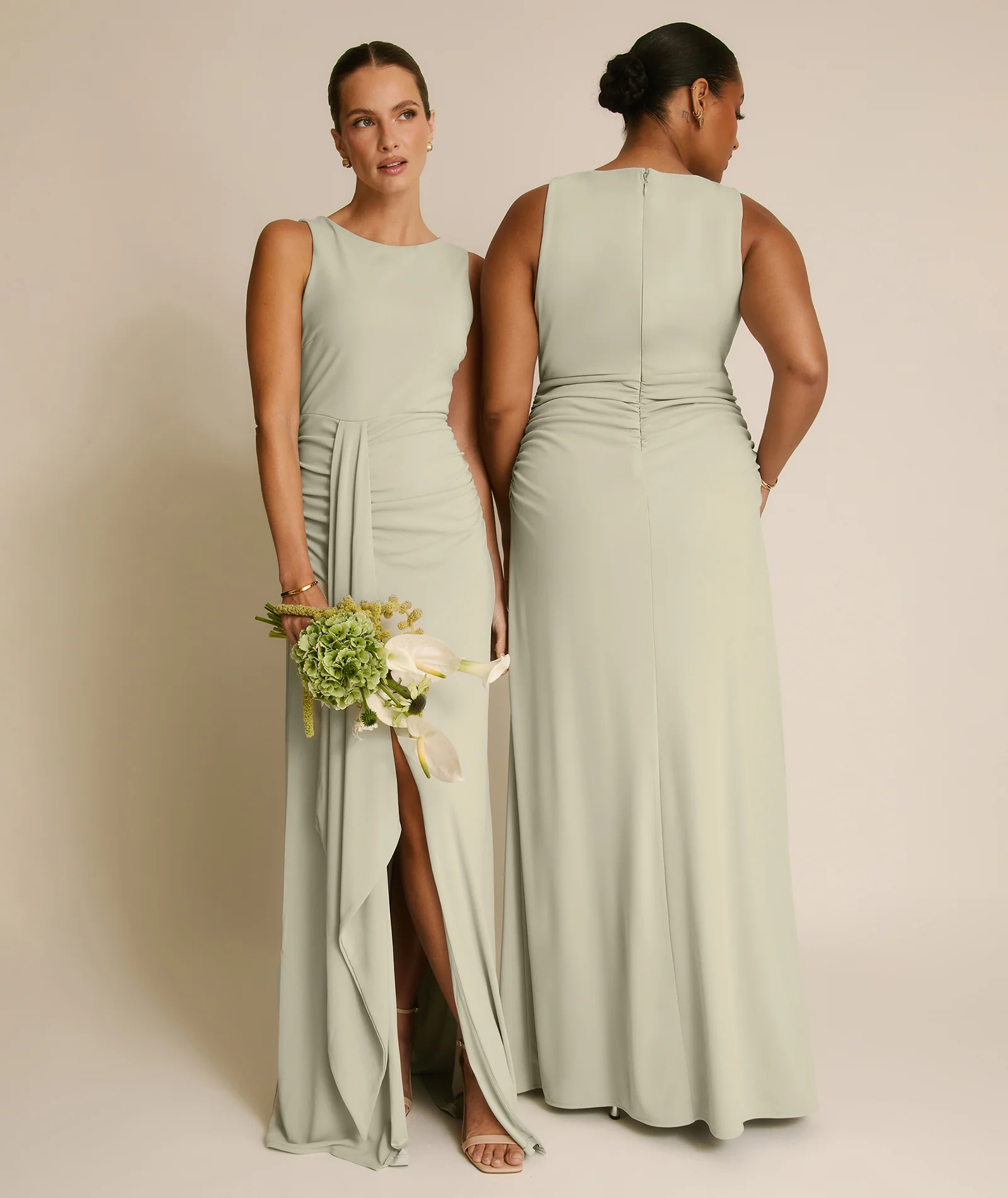 Drape Detail Stretch Sculpt Bridesmaid - Soft Sage - Image 6