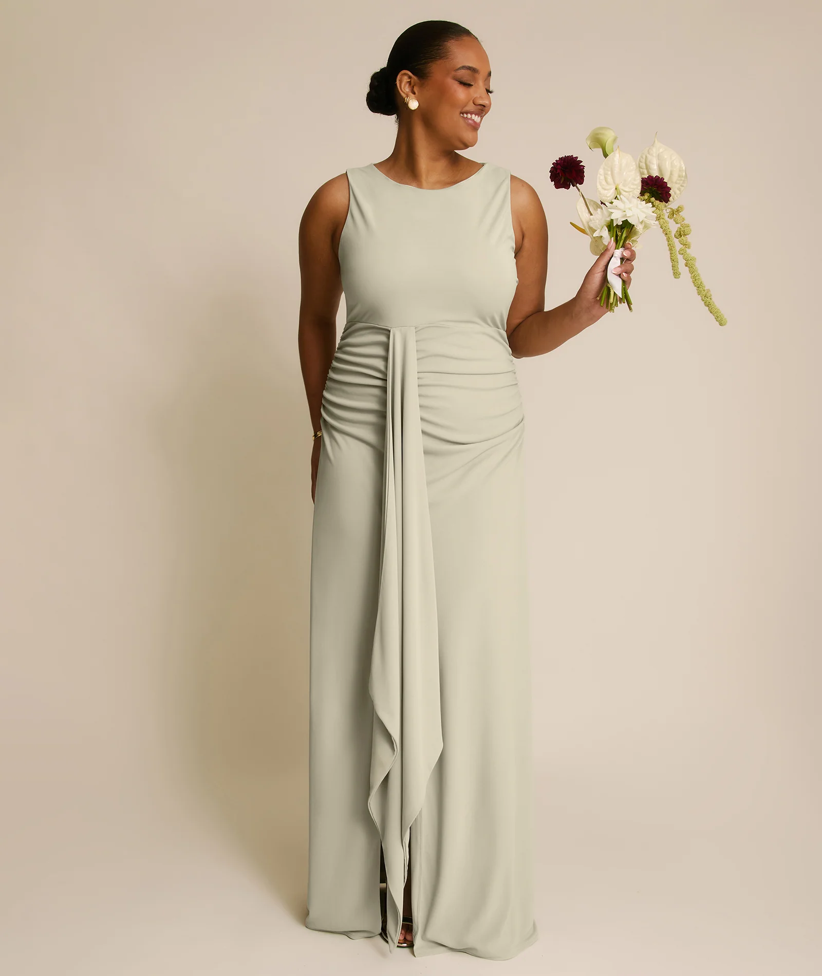 Drape Detail Stretch Sculpt Bridesmaid - Soft Sage - Image 7