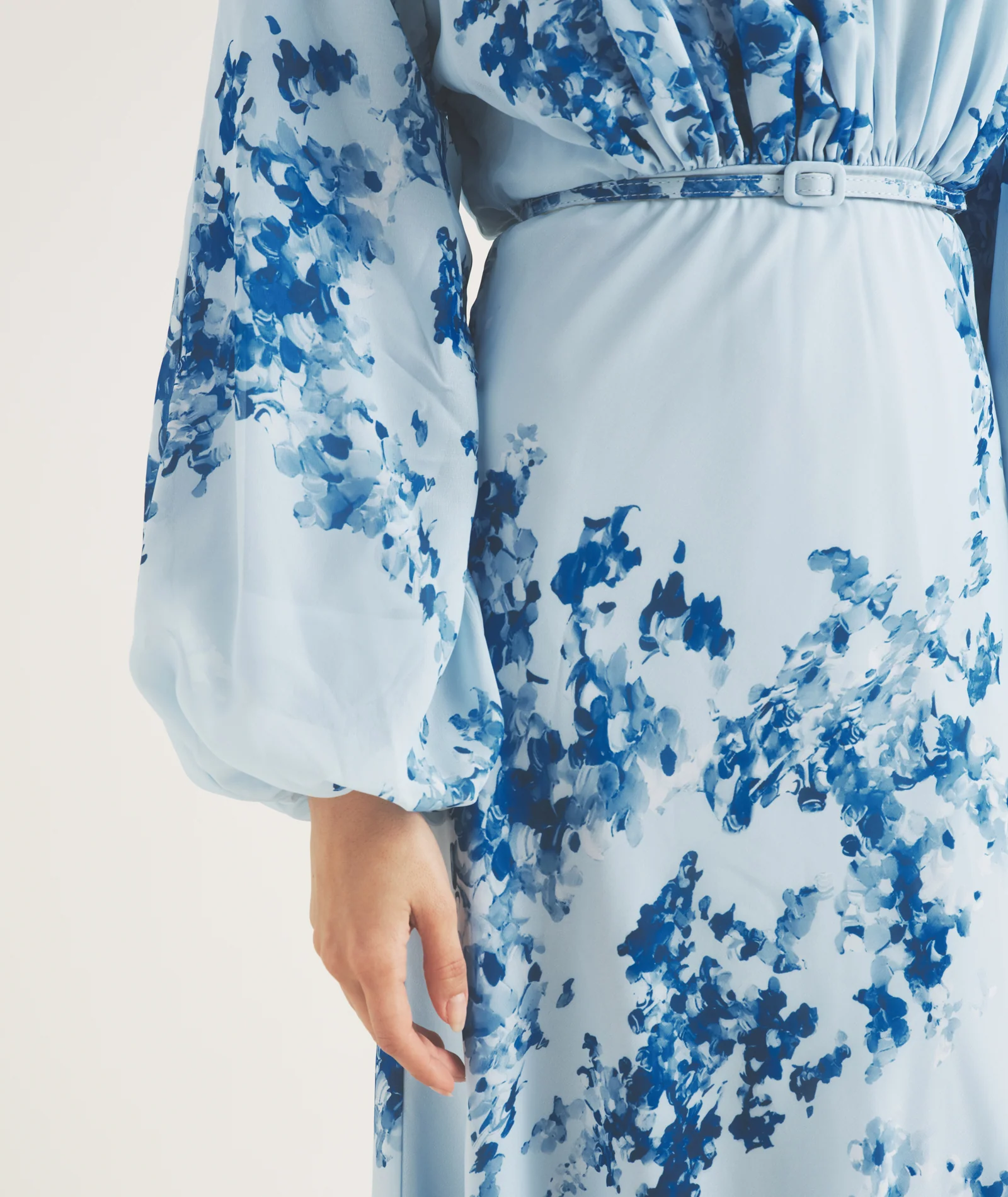 Floral Balloon Sleeve Maxi Dress - Pale Blue - Image 2