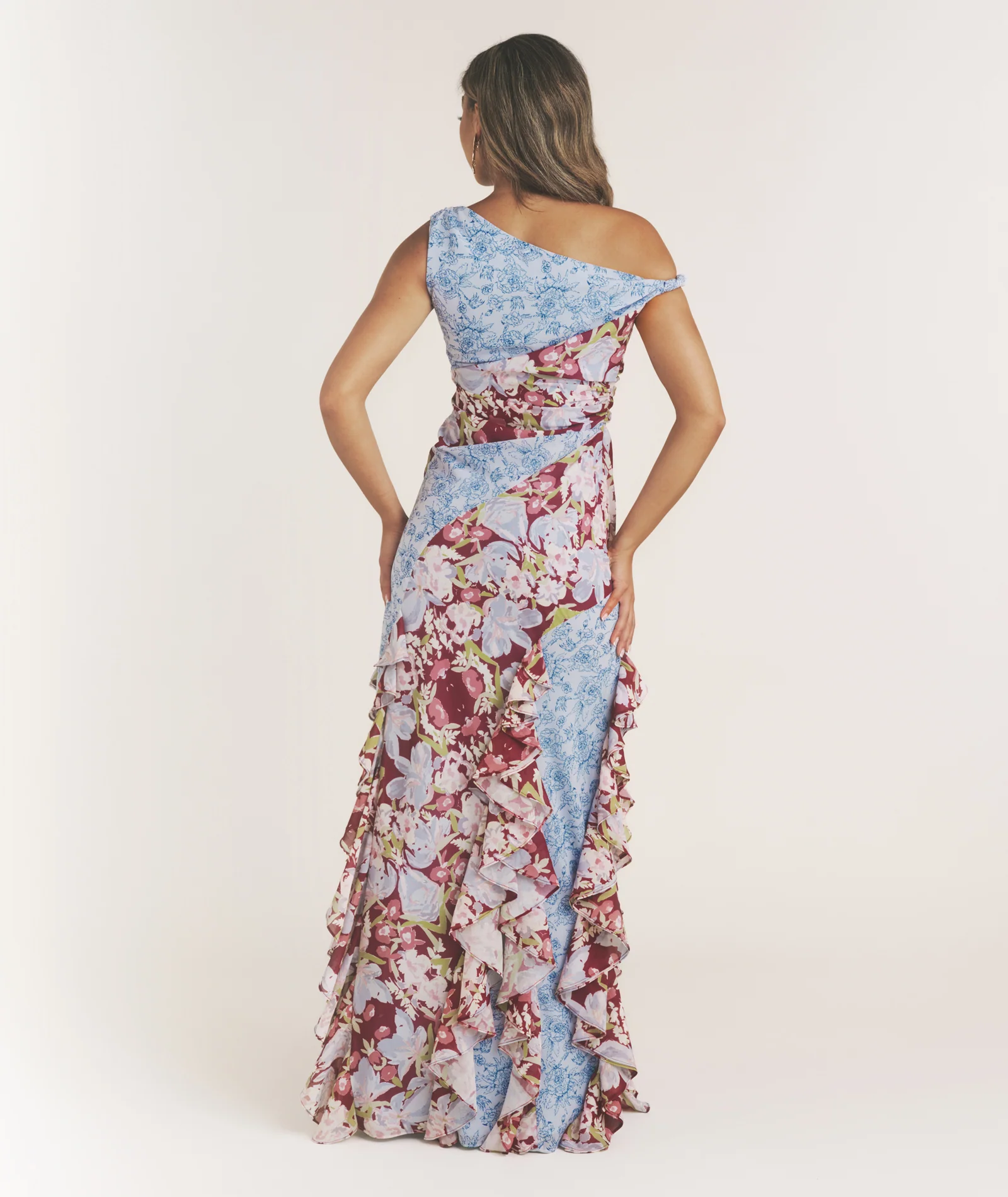 Floral Mixed Print Ruffle Dress - Pale Blue - Image 3
