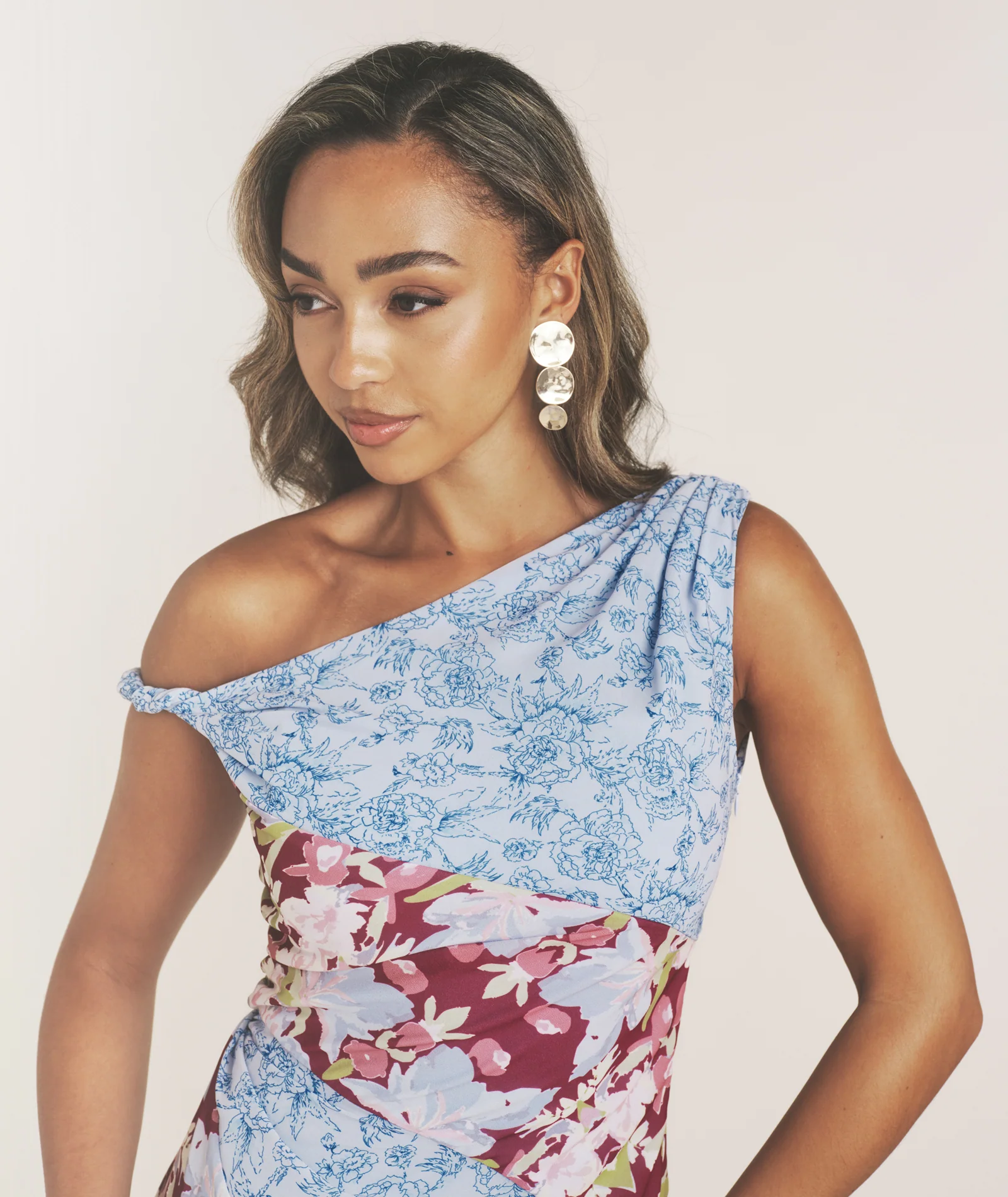 Floral Mixed Print Ruffle Dress - Pale Blue - Image 4