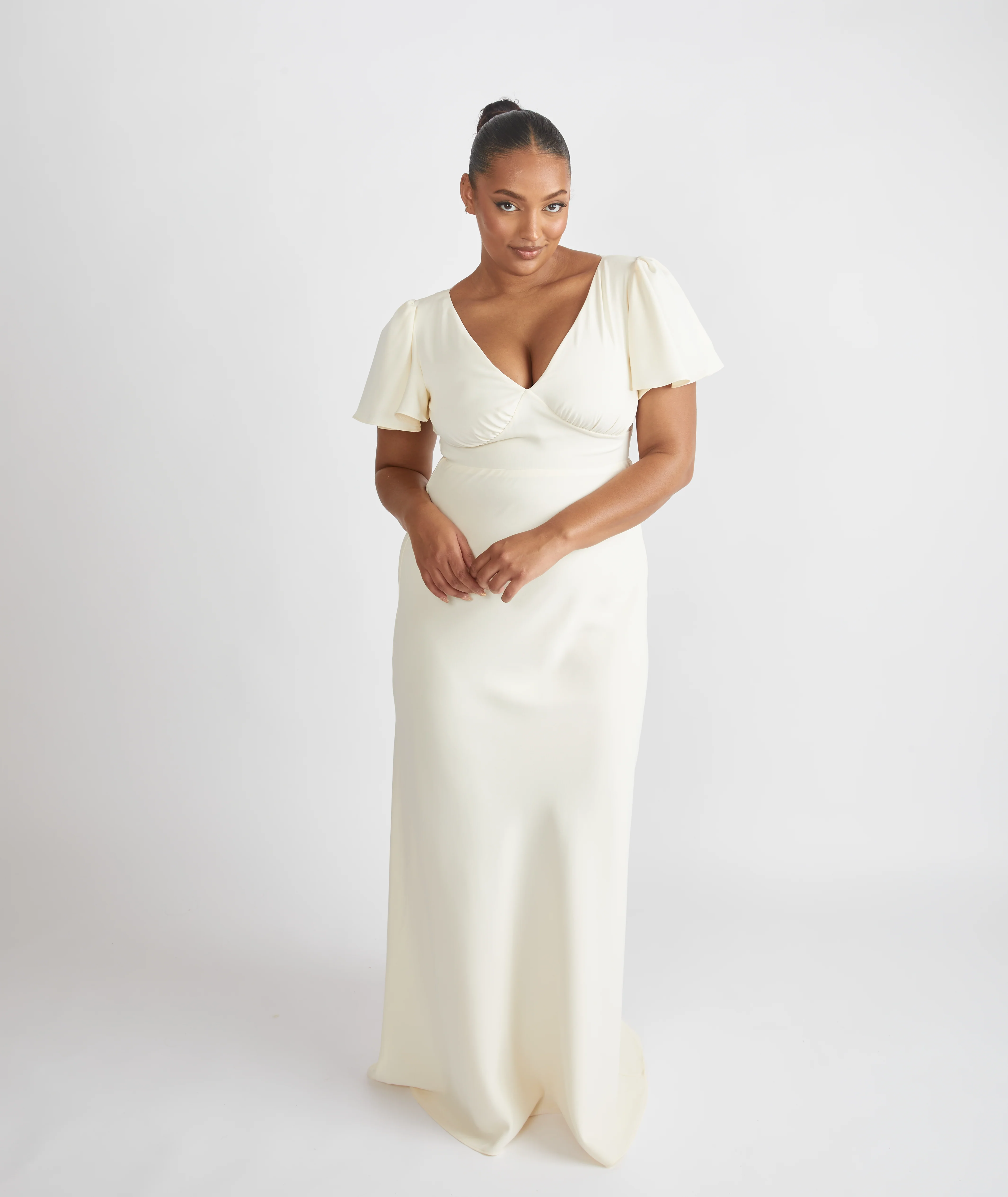 Flutter Sleeve Crepe Bridesmaid Dress - Almond - Image 4