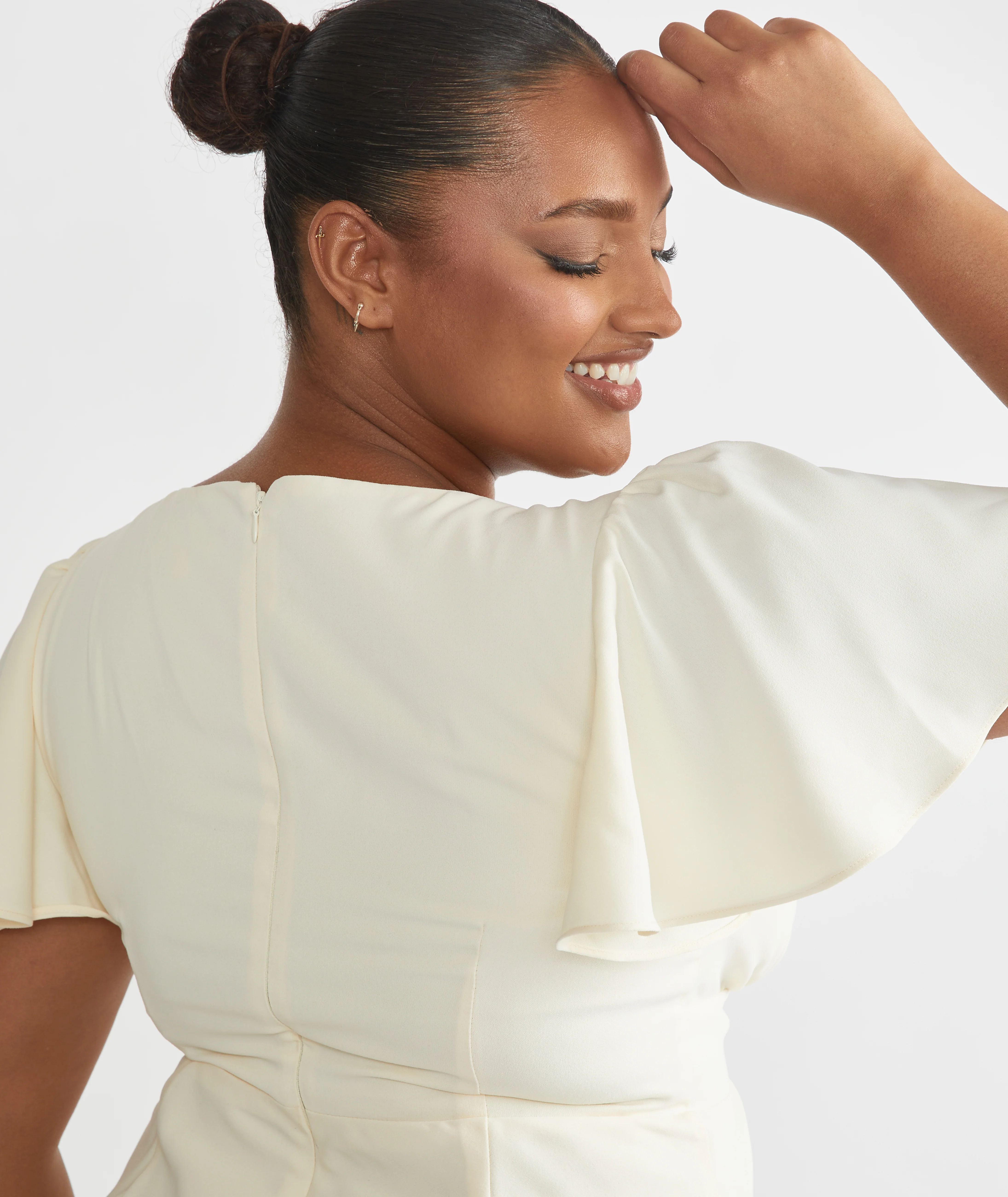 Flutter Sleeve Crepe Bridesmaid Dress - Almond - Image 7
