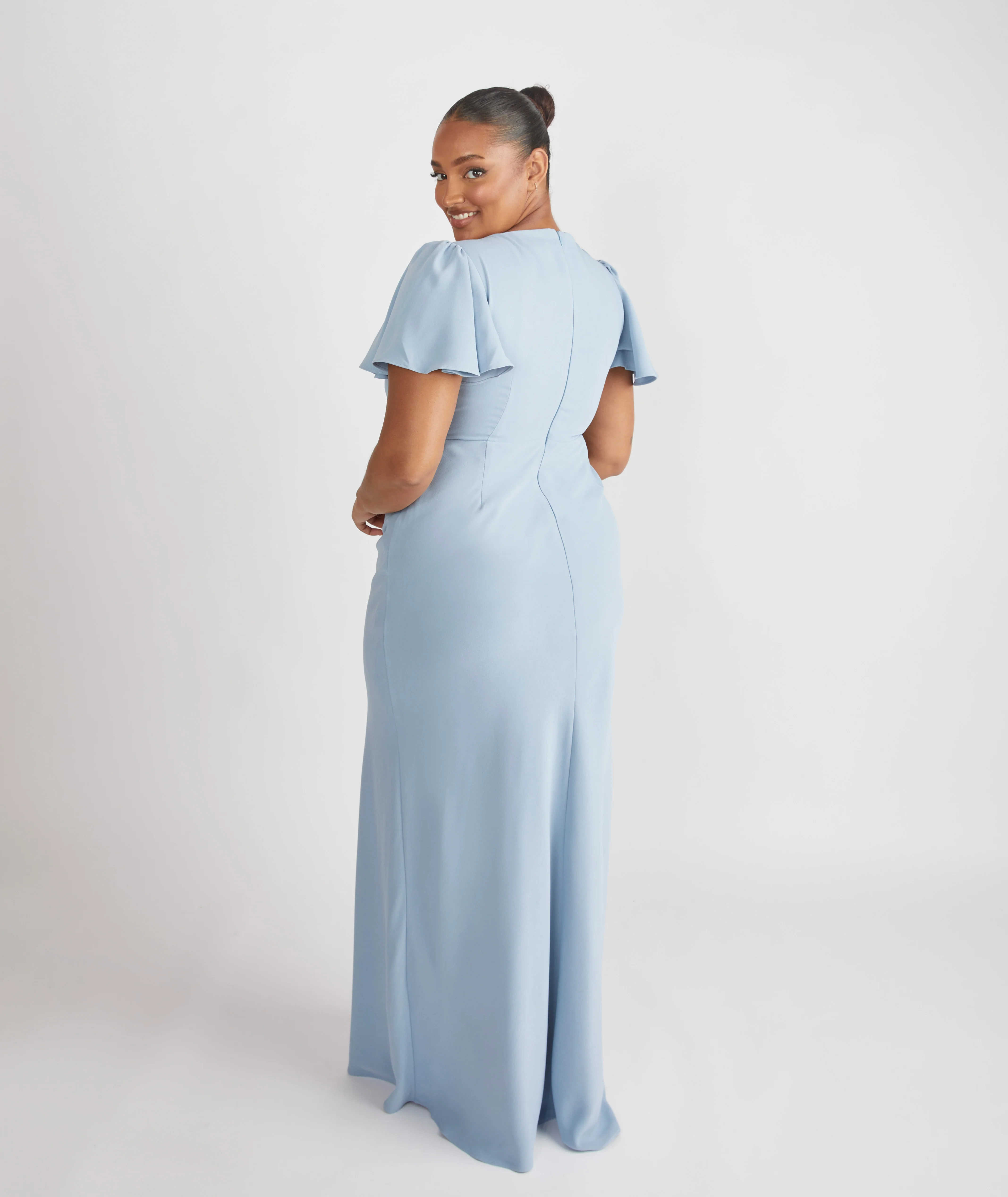 Flutter Sleeve Crepe Bridesmaid Dress - Pale Blue - Image 2