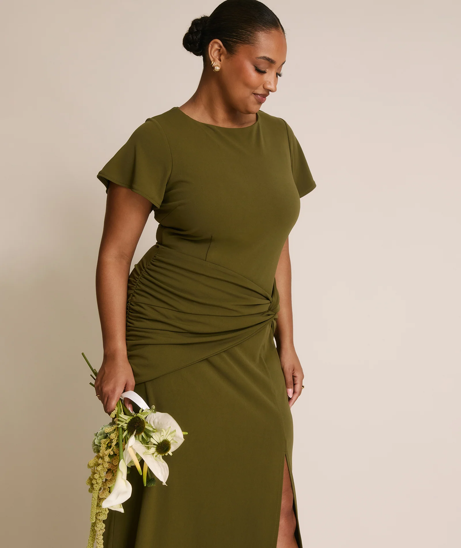 Flutter Sleeve Stretch Sculpt Bridesmaid Dress - Fern Green - Image 6
