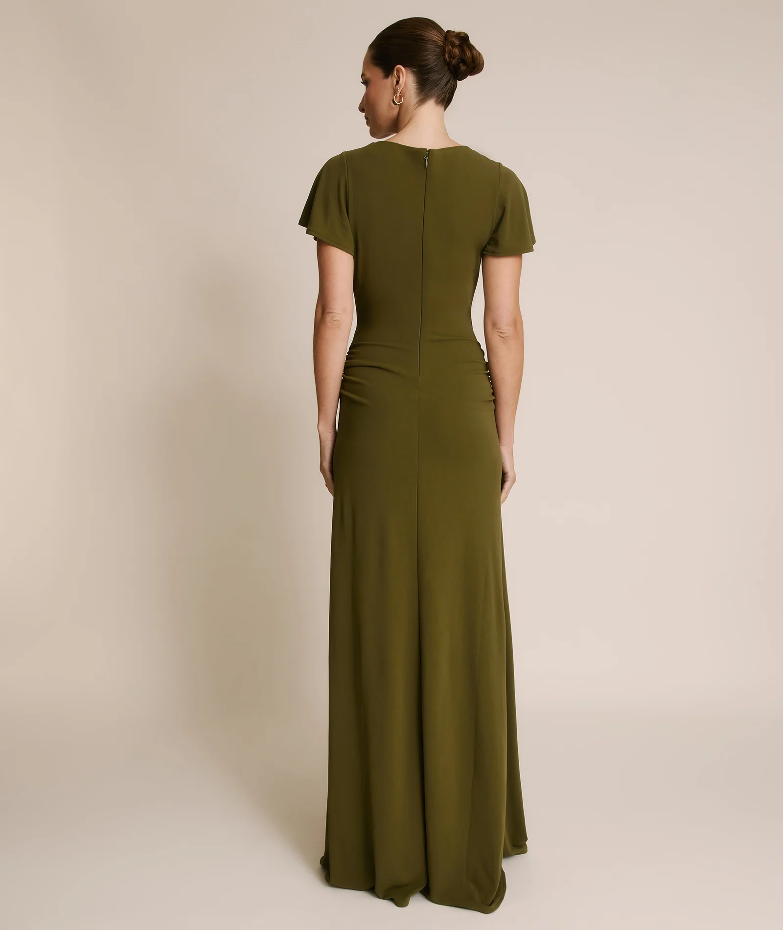 Flutter Sleeve Stretch Sculpt Bridesmaid Dress - Fern Green - Image 7