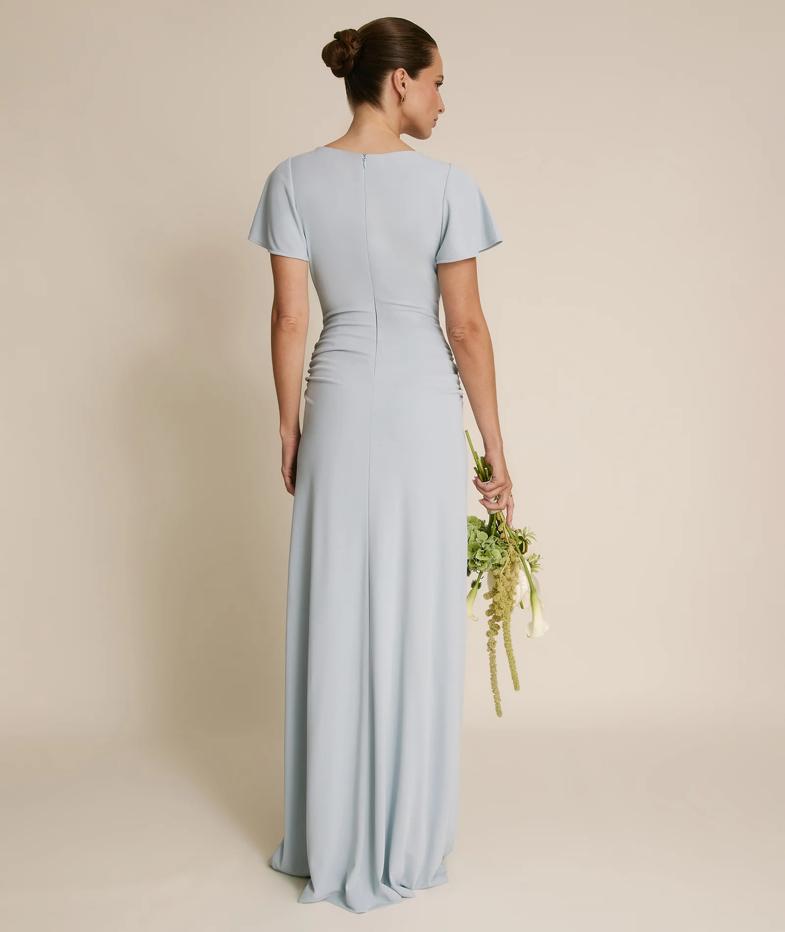 Flutter Sleeve Stretch Sculpt Bridesmaid Dress - Pale Blue - Image 4
