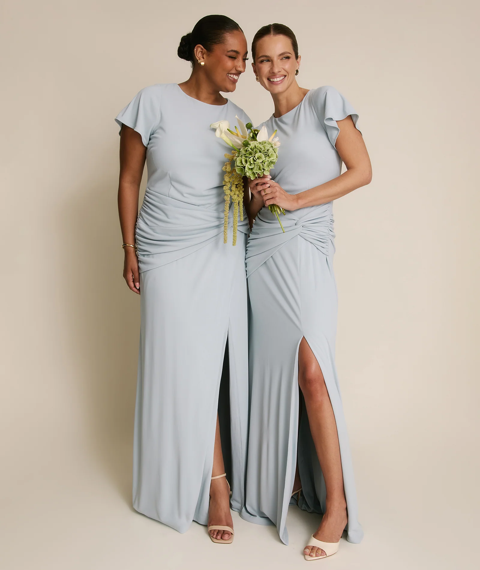Flutter Sleeve Stretch Sculpt Bridesmaid Dress - Pale Blue - Image 5