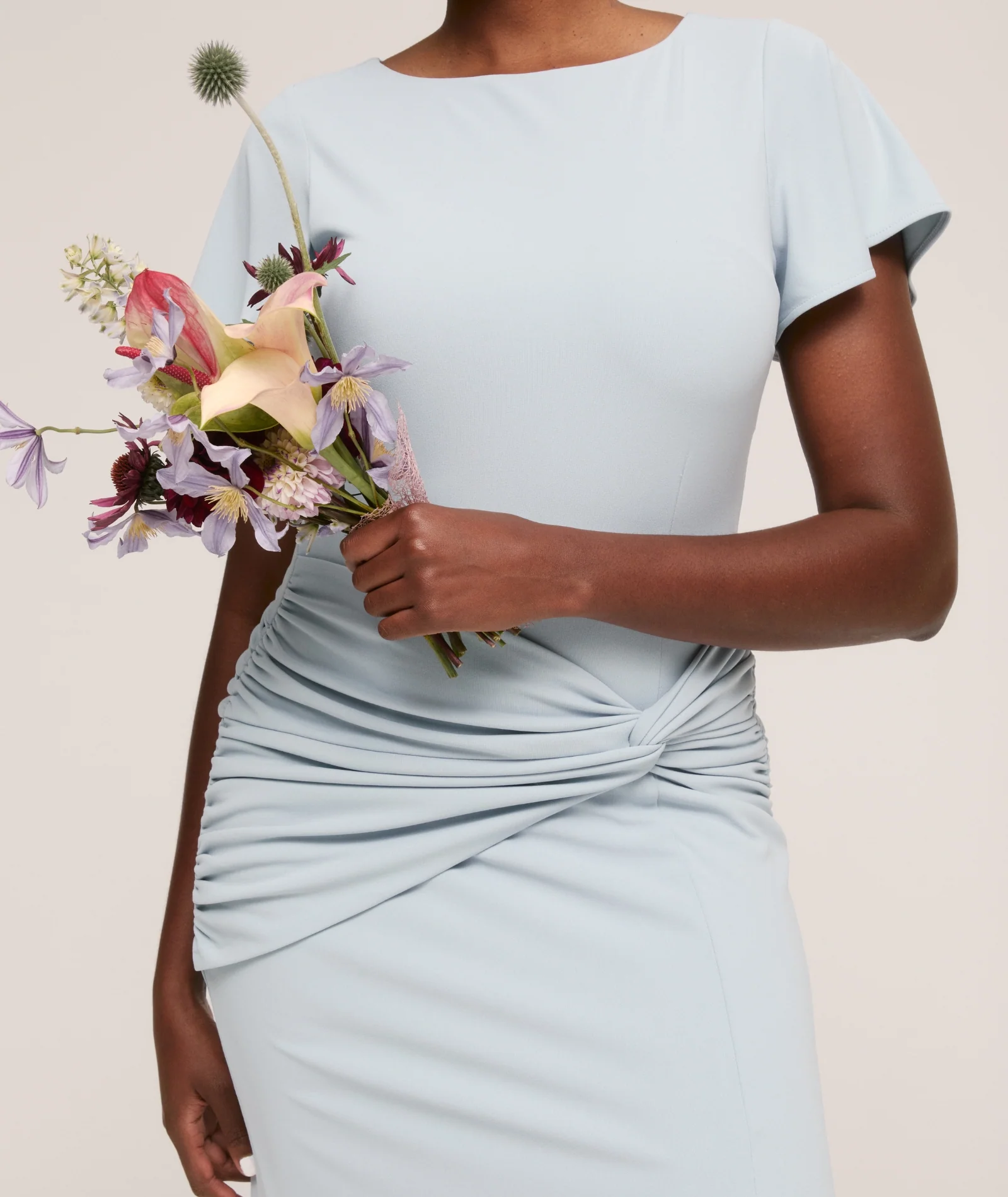 Flutter Sleeve Stretch Sculpt Bridesmaid Dress - Pale Blue - Image 7