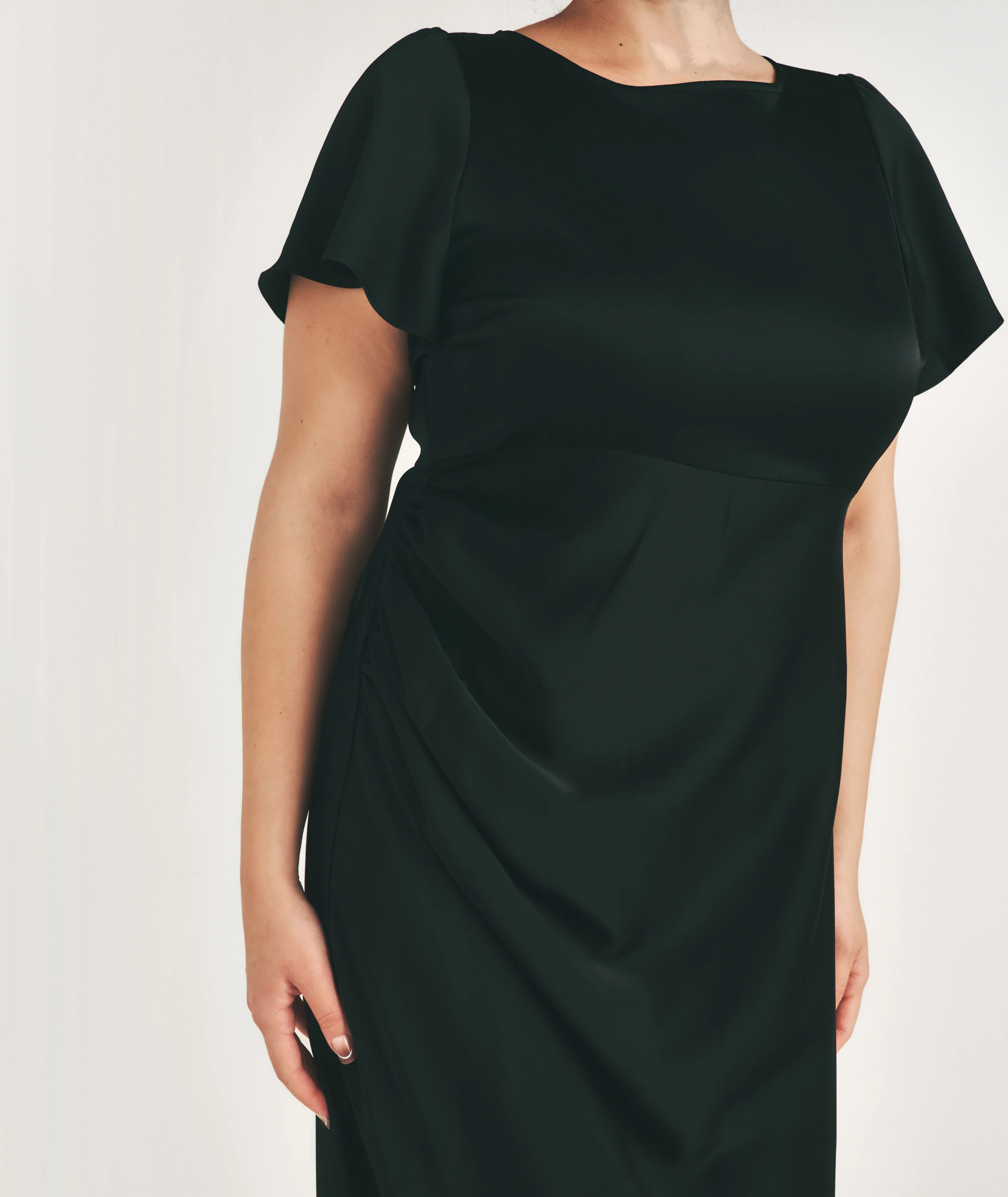 Flutter Sleeve Tie Back Satin Bridesmaid Dress - Black - Image 3