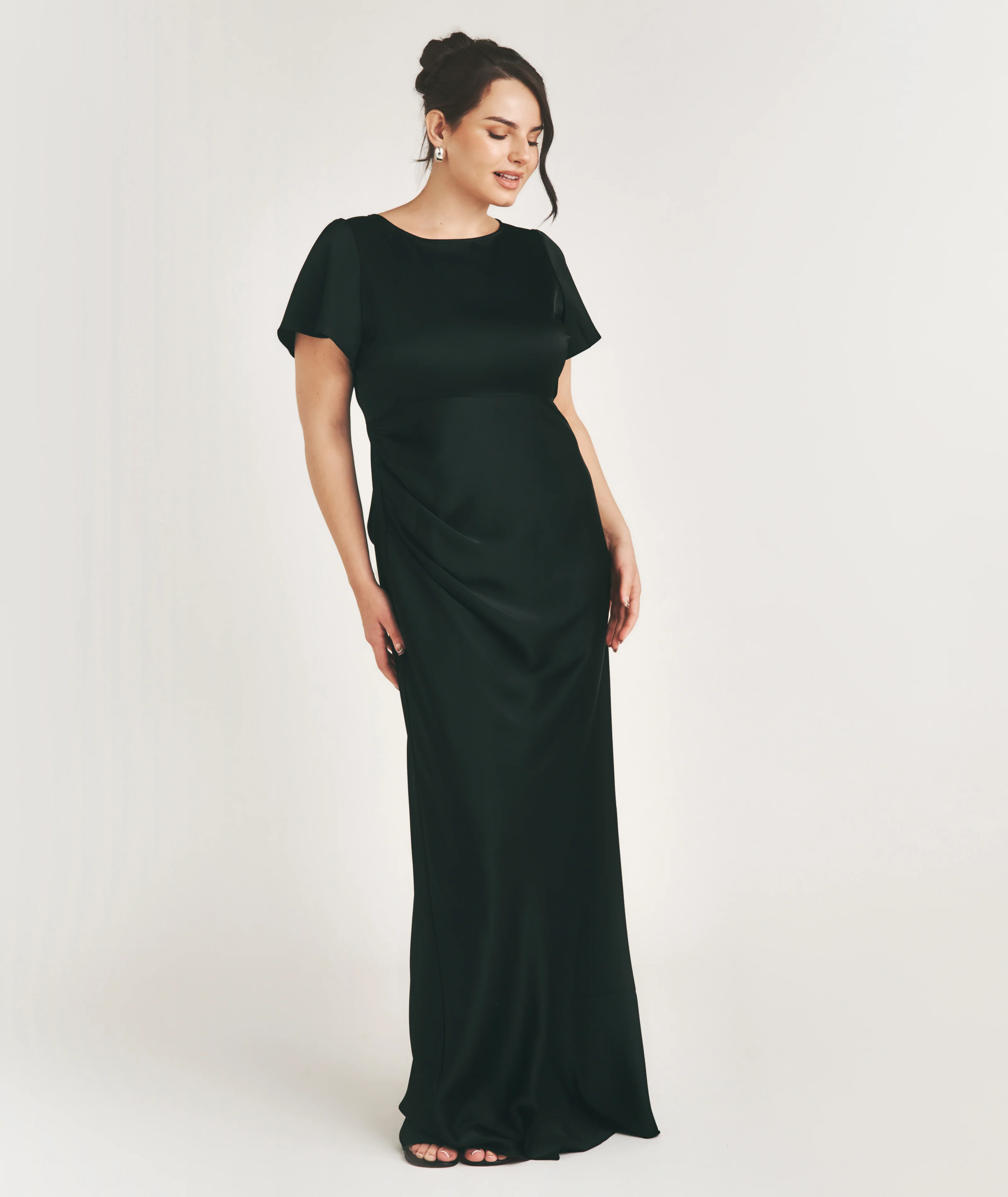 Flutter Sleeve Tie Back Satin Bridesmaid Dress - Black - Image 4