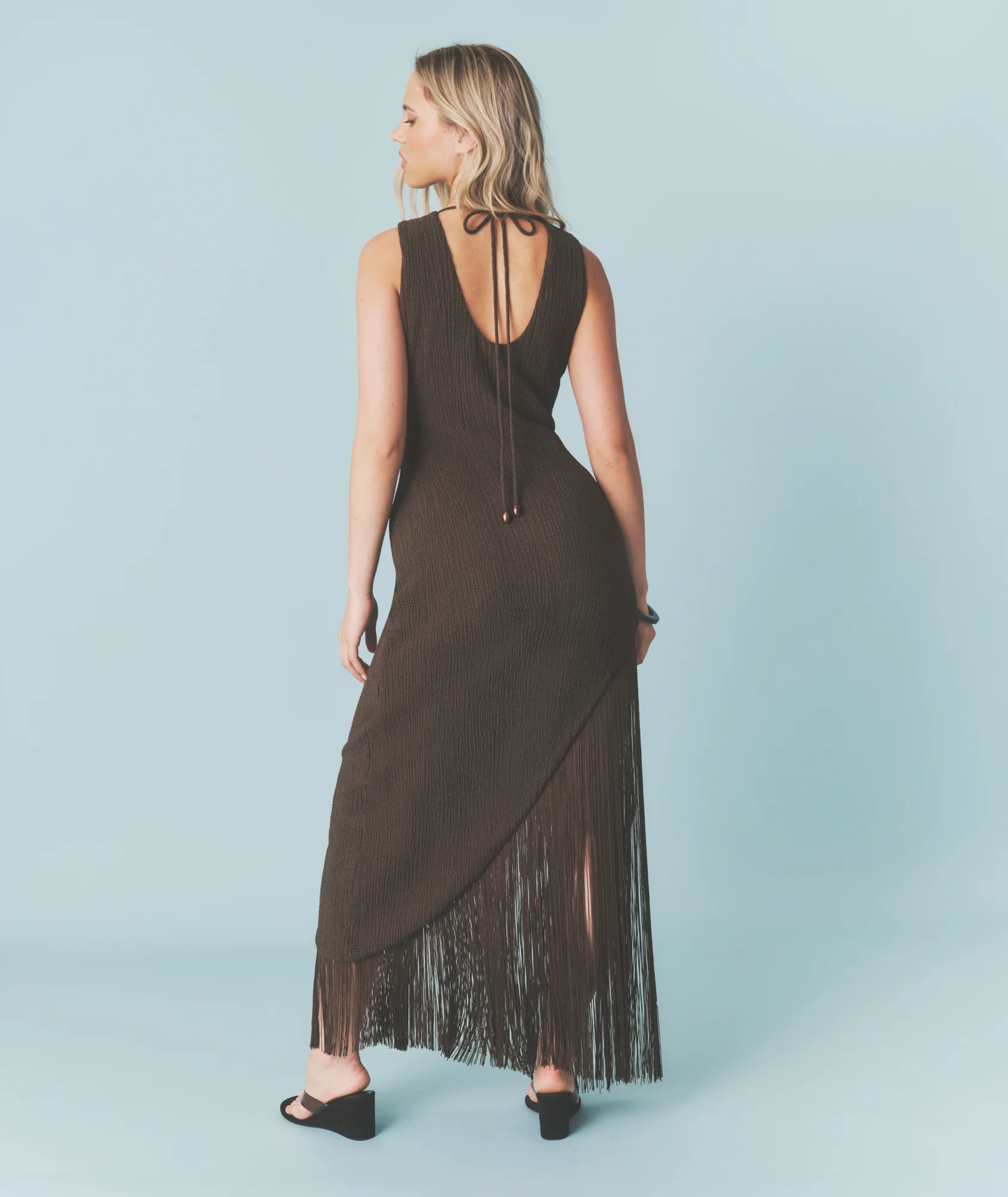 Fringe Asymmetrical Maxi Dress - Chocolate - Image 5