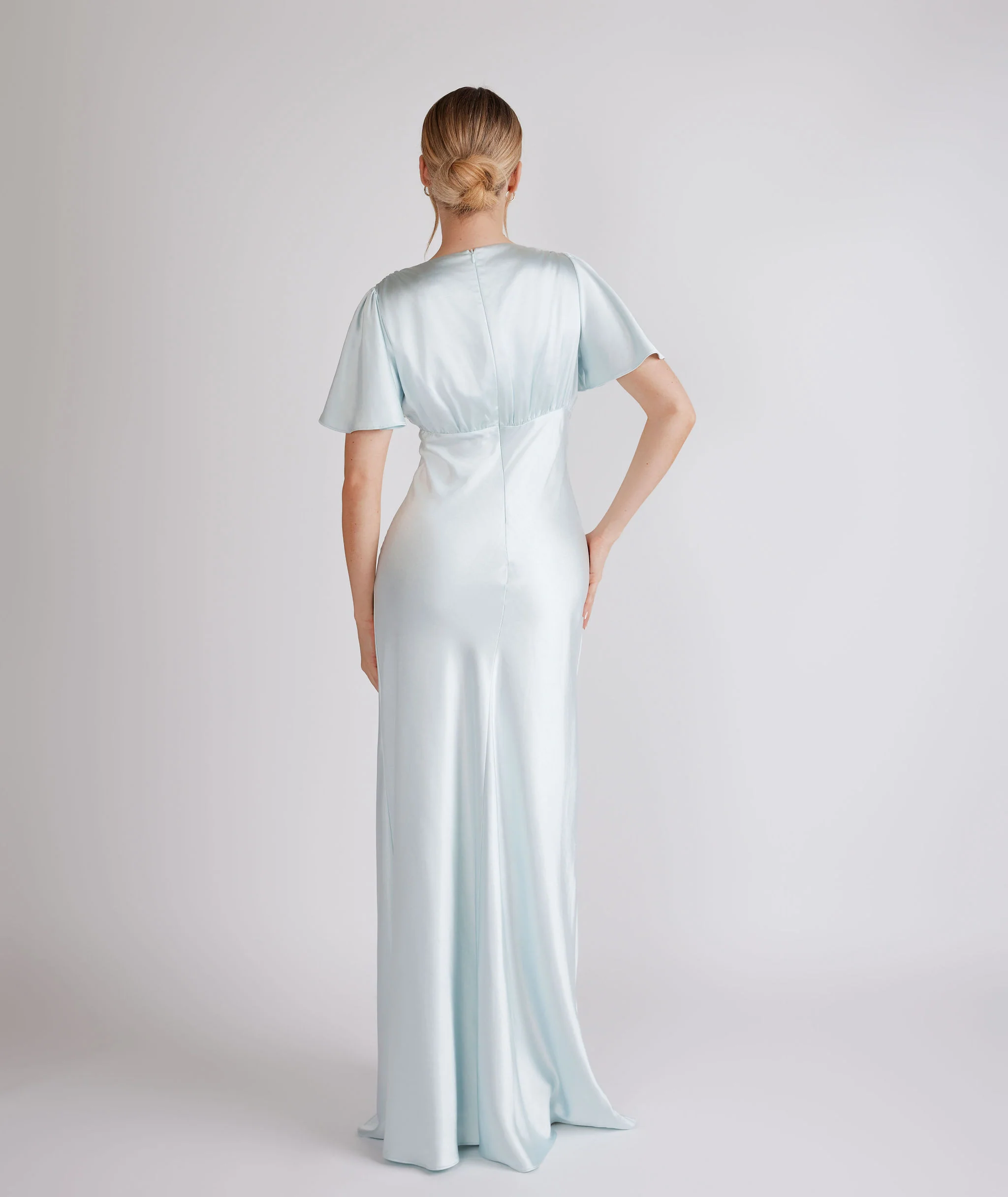 Gathered Bust Satin Bridesmaid Dress - Ice Blue - Image 4