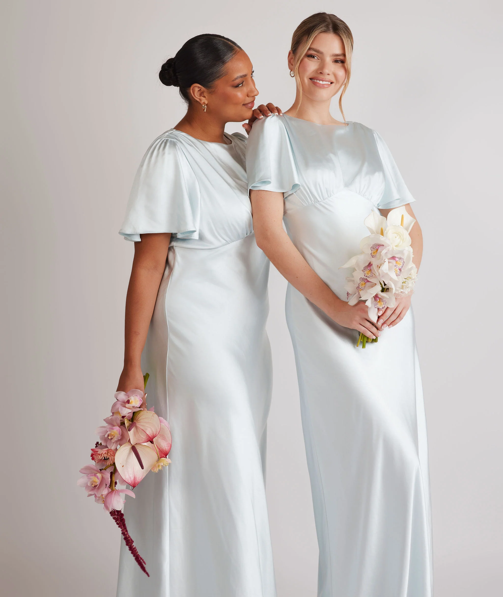 Gathered Bust Satin Bridesmaid Dress - Ice Blue - Image 5