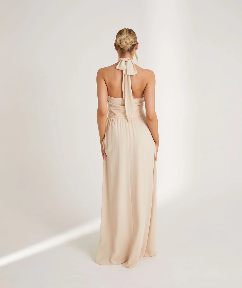 Halter Neck Chiffon Bridesmaid Dress - Butter Cream - Image 5