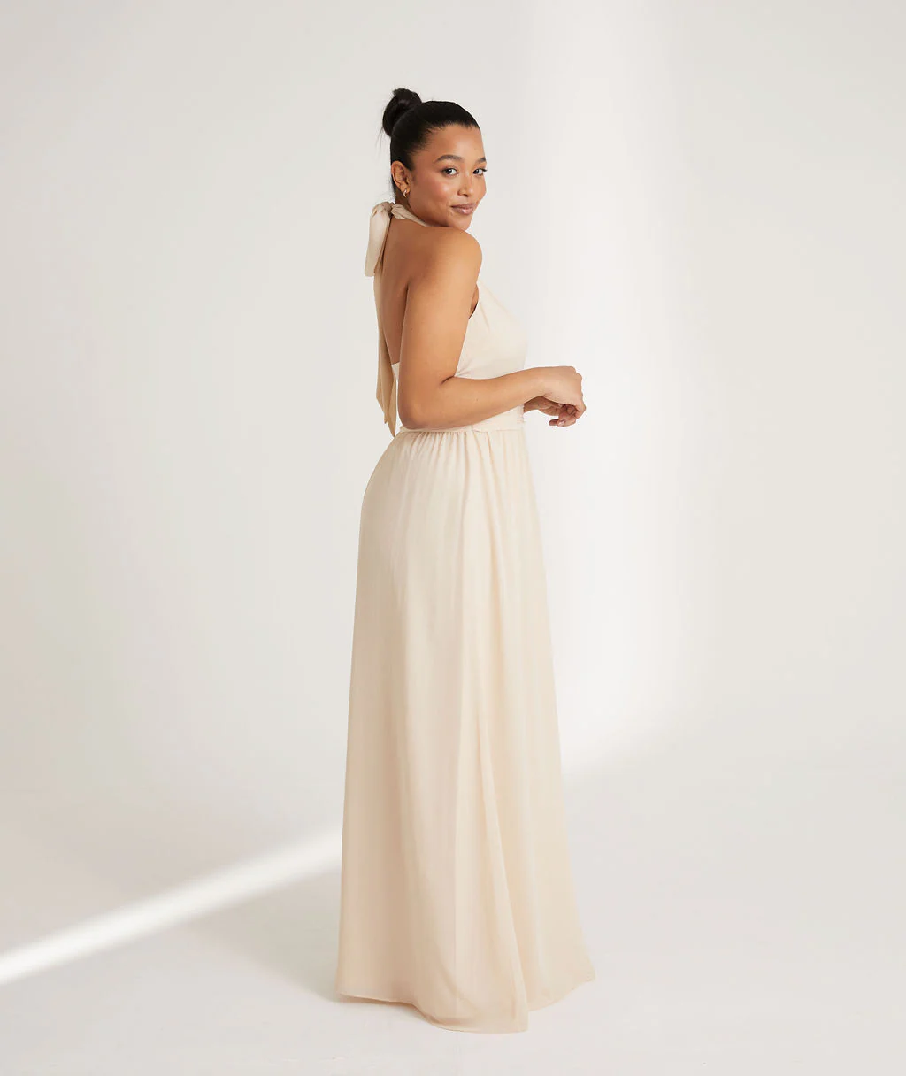 Halter Neck Chiffon Bridesmaid Dress - Butter Cream - Image 6