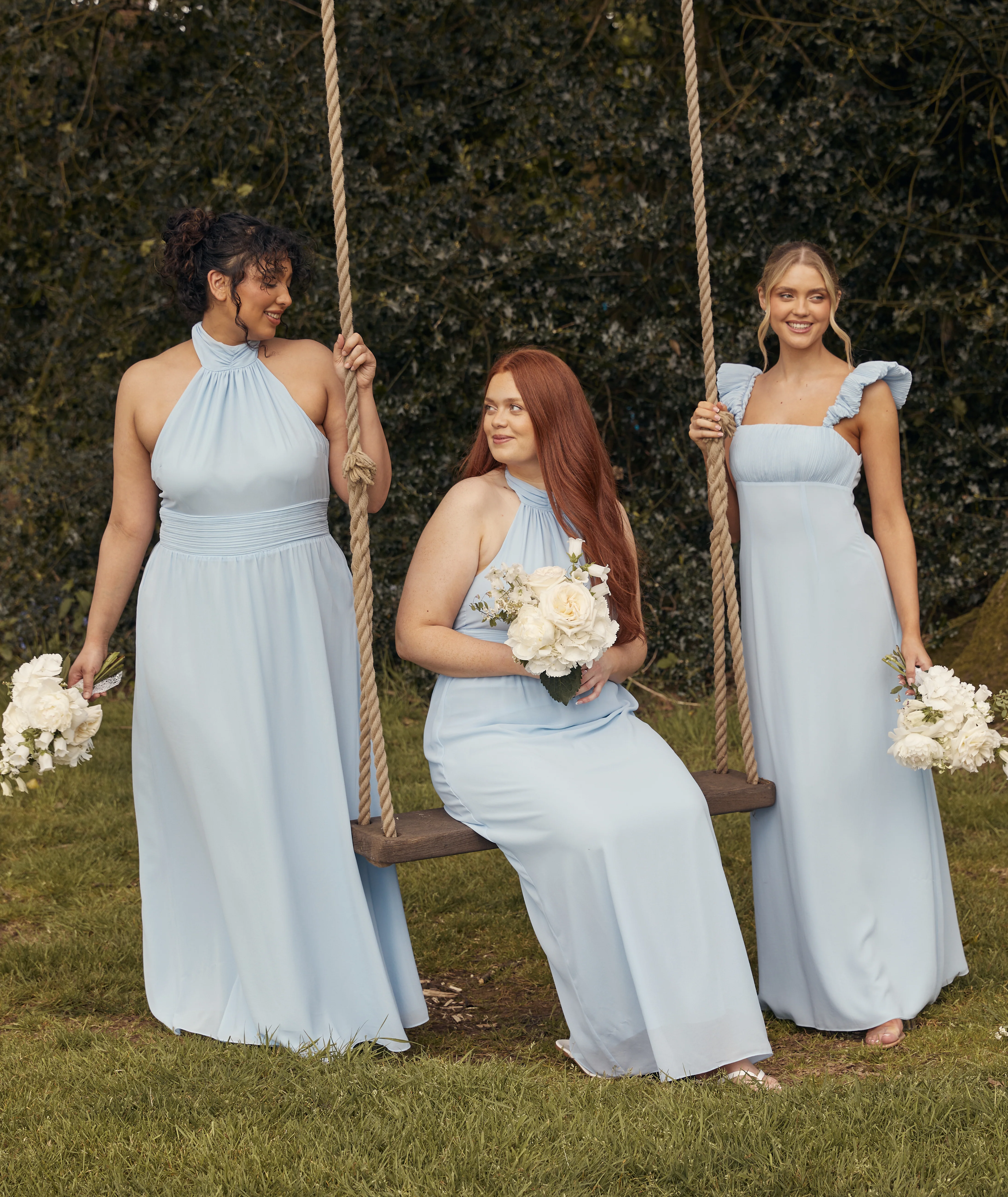 Halter Neck Chiffon Bridesmaid Dress - Cornflower Blue - Image 3