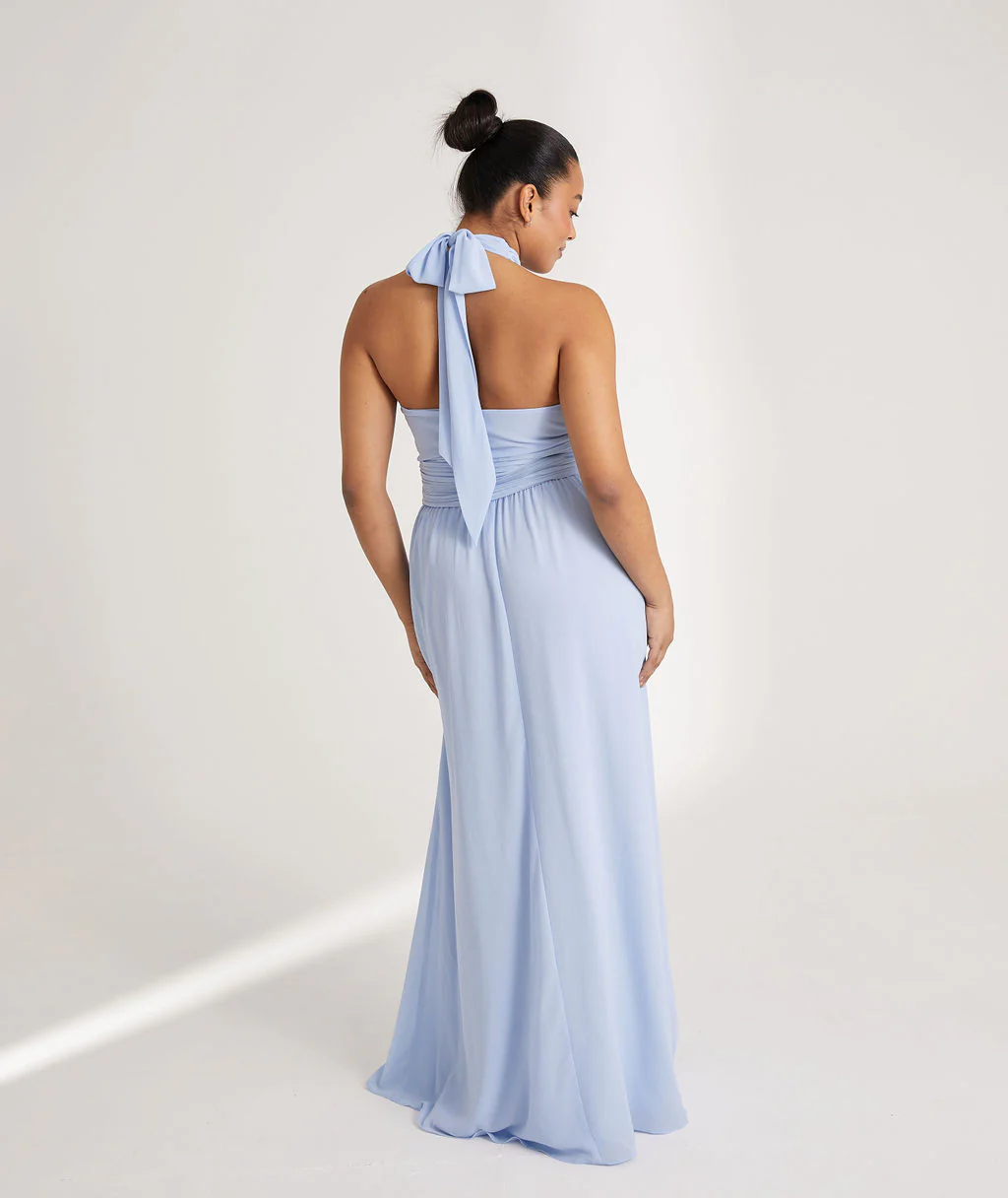 Halter Neck Chiffon Bridesmaid Dress - Cornflower Blue - Image 5
