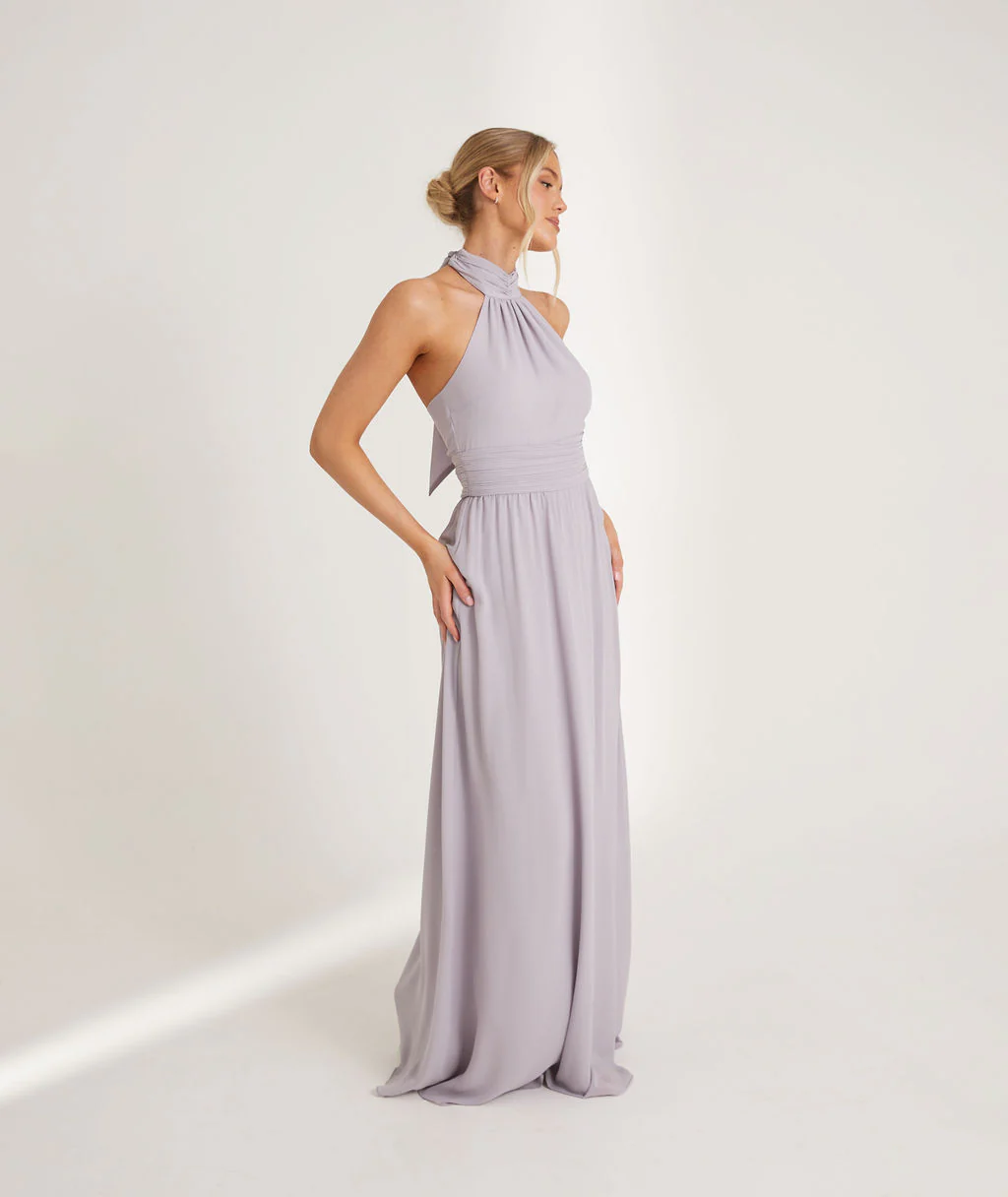 Halter Neck Chiffon Bridesmaid Dress - Dusty Lilac - Image 5