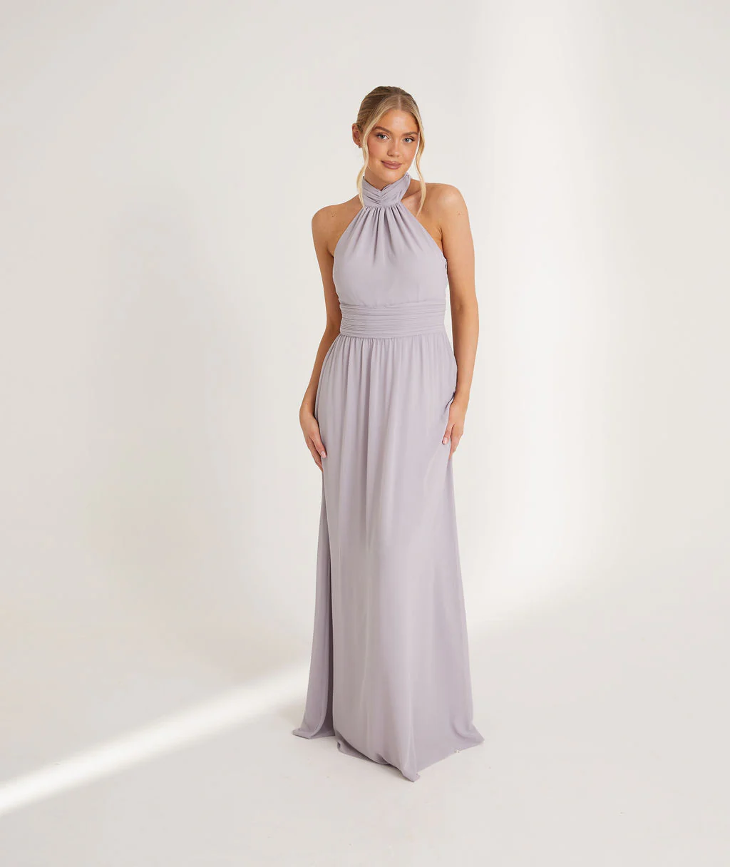 Halter Neck Chiffon Bridesmaid Dress - Dusty Lilac - Image 7