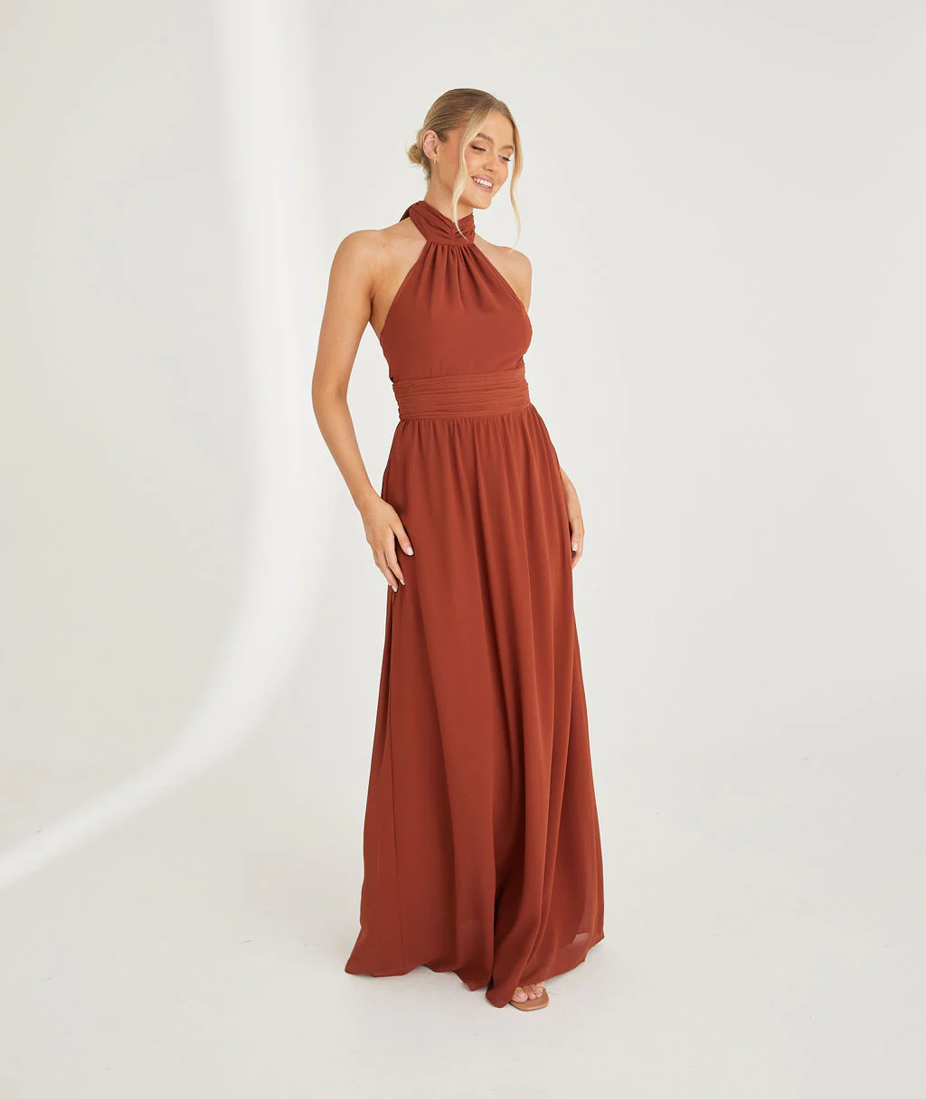 Halter Neck Chiffon Bridesmaid Dress - Rust - Image 2