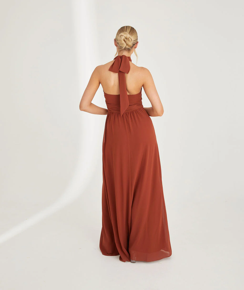 Halter Neck Chiffon Bridesmaid Dress - Rust - Image 4