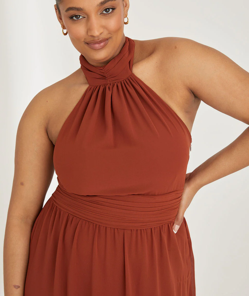 Halter Neck Chiffon Bridesmaid Dress - Rust - Image 5