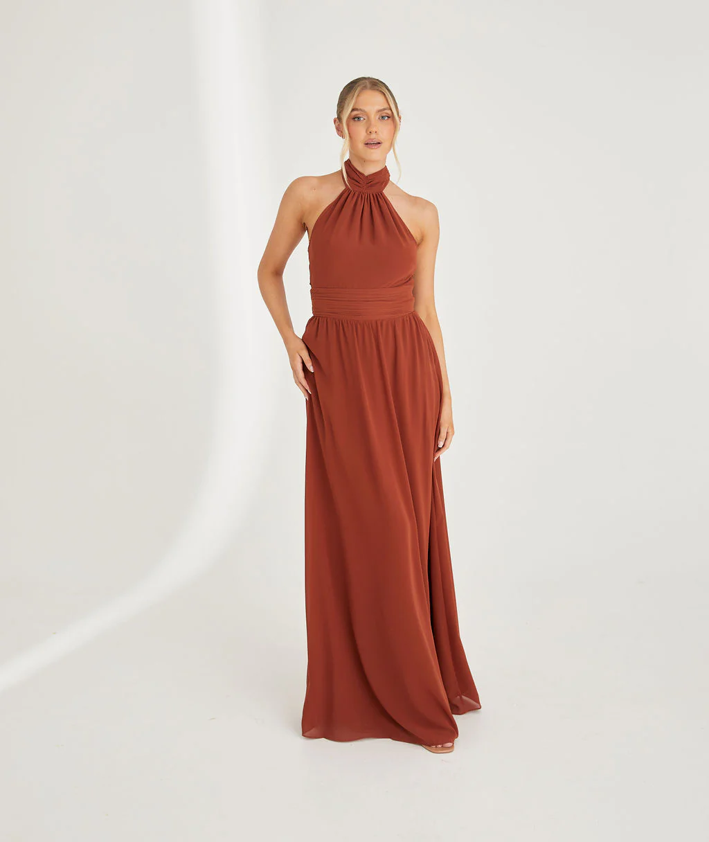 Halter Neck Chiffon Bridesmaid Dress - Rust - Image 7