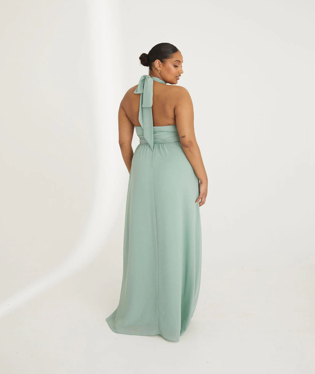 Halter Neck Chiffon Bridesmaid Dress - Sage - Image 3