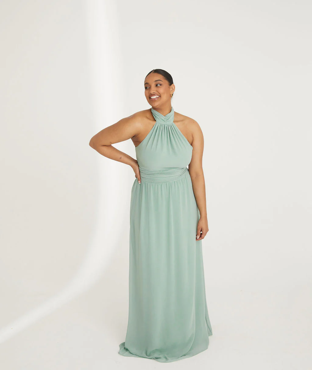 Halter Neck Chiffon Bridesmaid Dress - Sage - Image 5