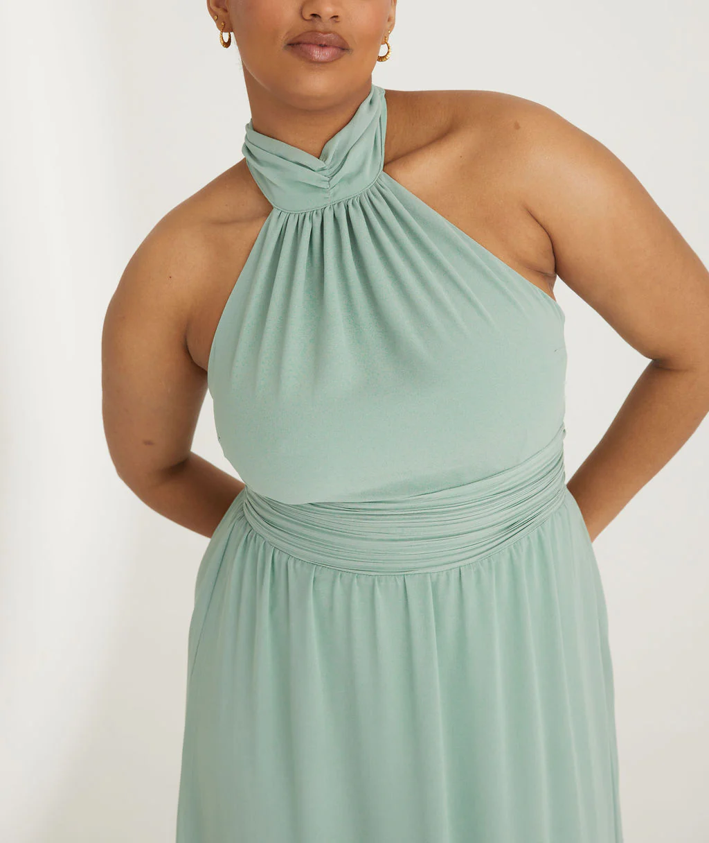 Halter Neck Chiffon Bridesmaid Dress - Sage - Image 6