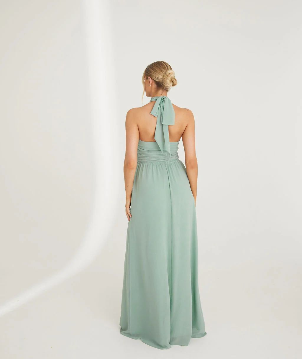 Halter Neck Chiffon Bridesmaid Dress - Sage - Image 7