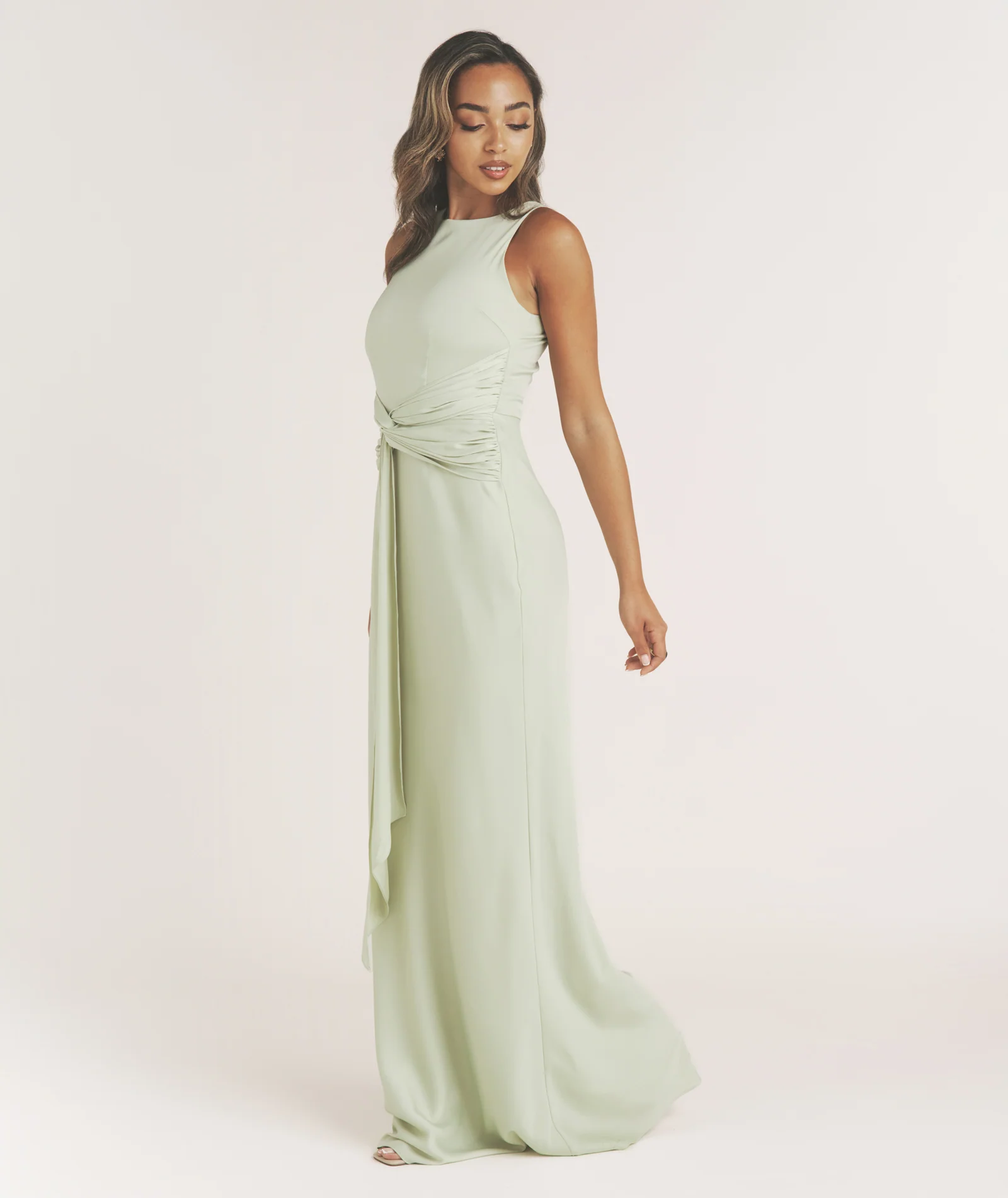 Twist Drape Satin Maxi Dress - Sage - Image 3