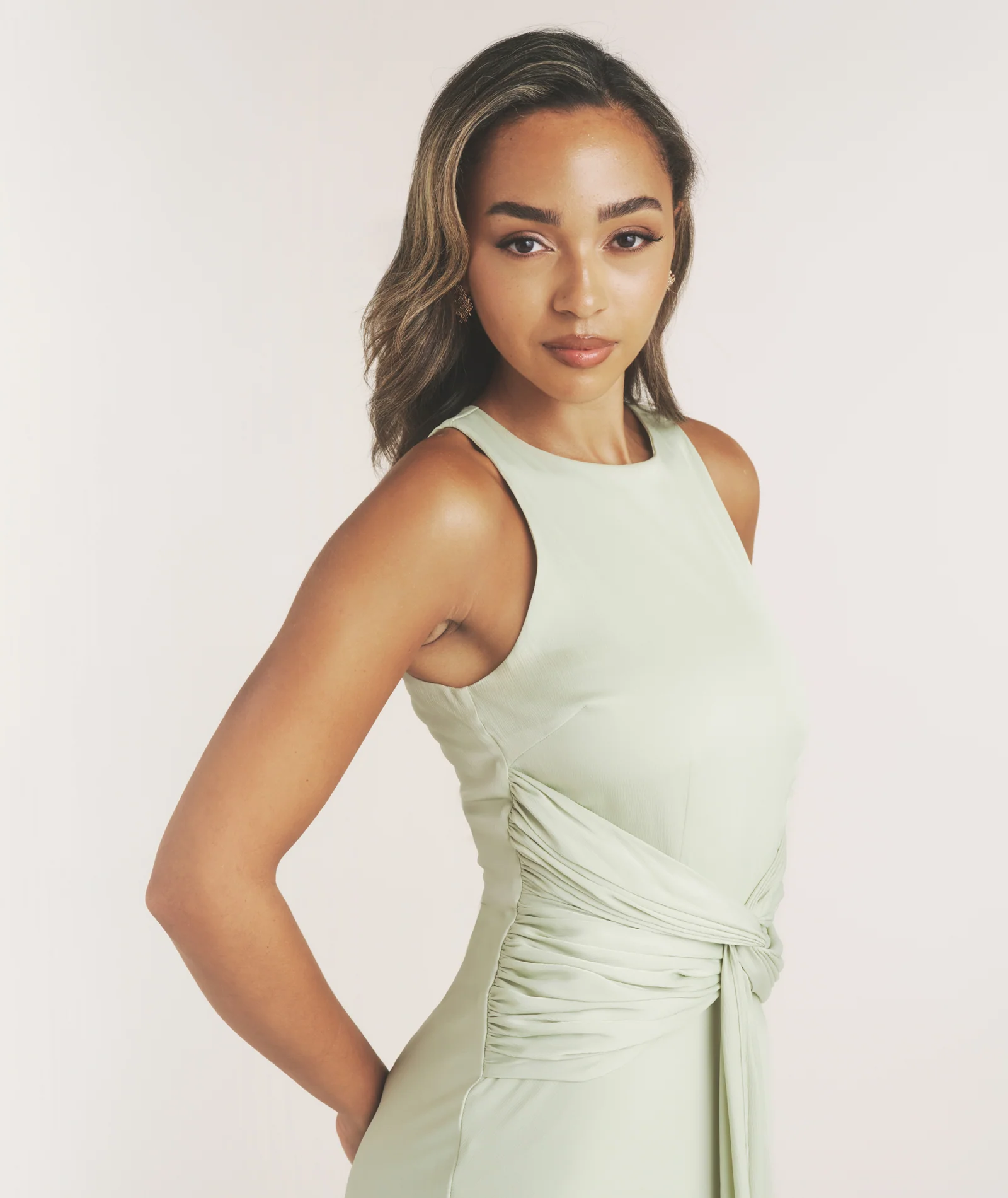 Twist Drape Satin Maxi Dress - Sage - Image 4