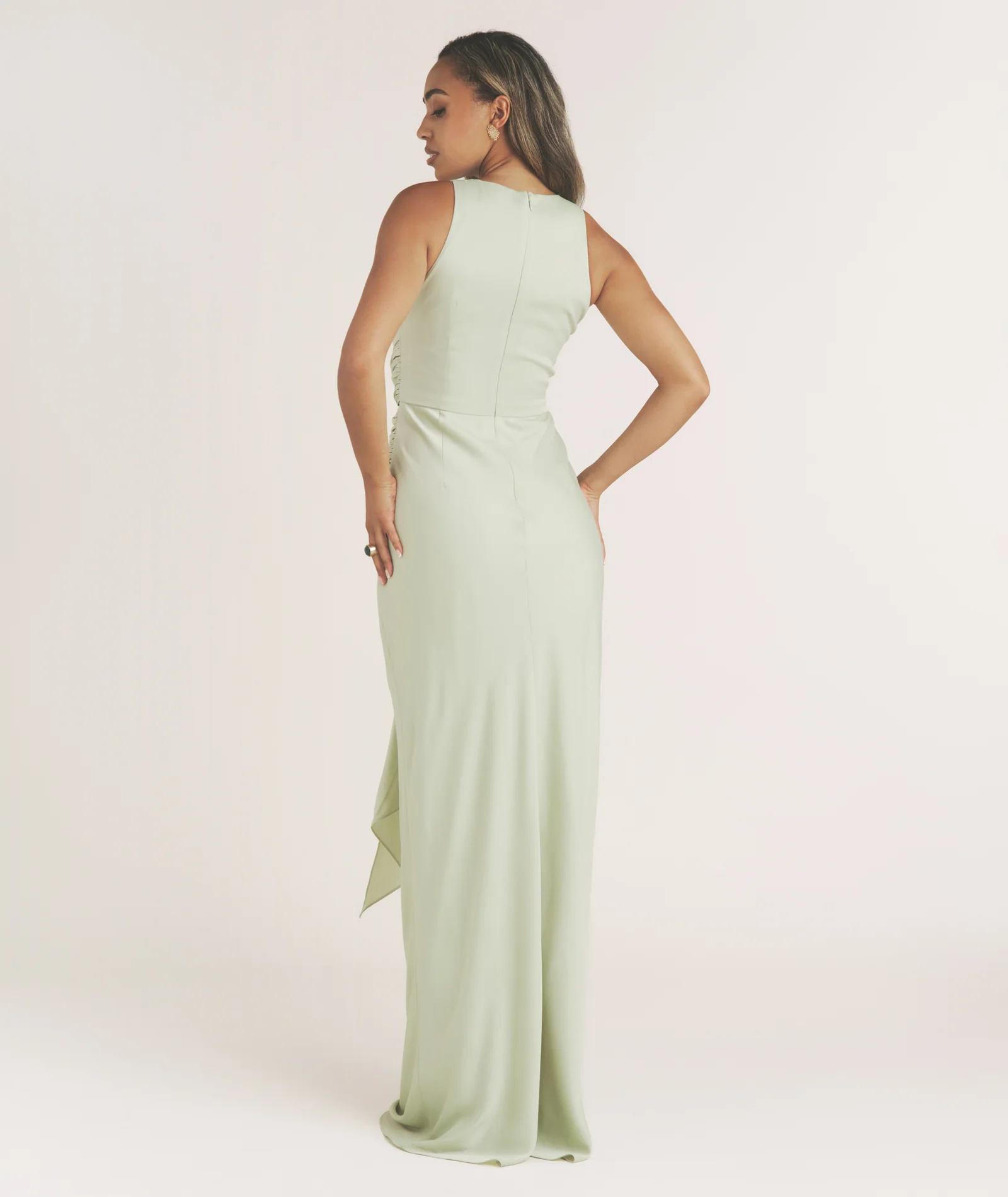 Twist Drape Satin Maxi Dress - Sage - Image 5