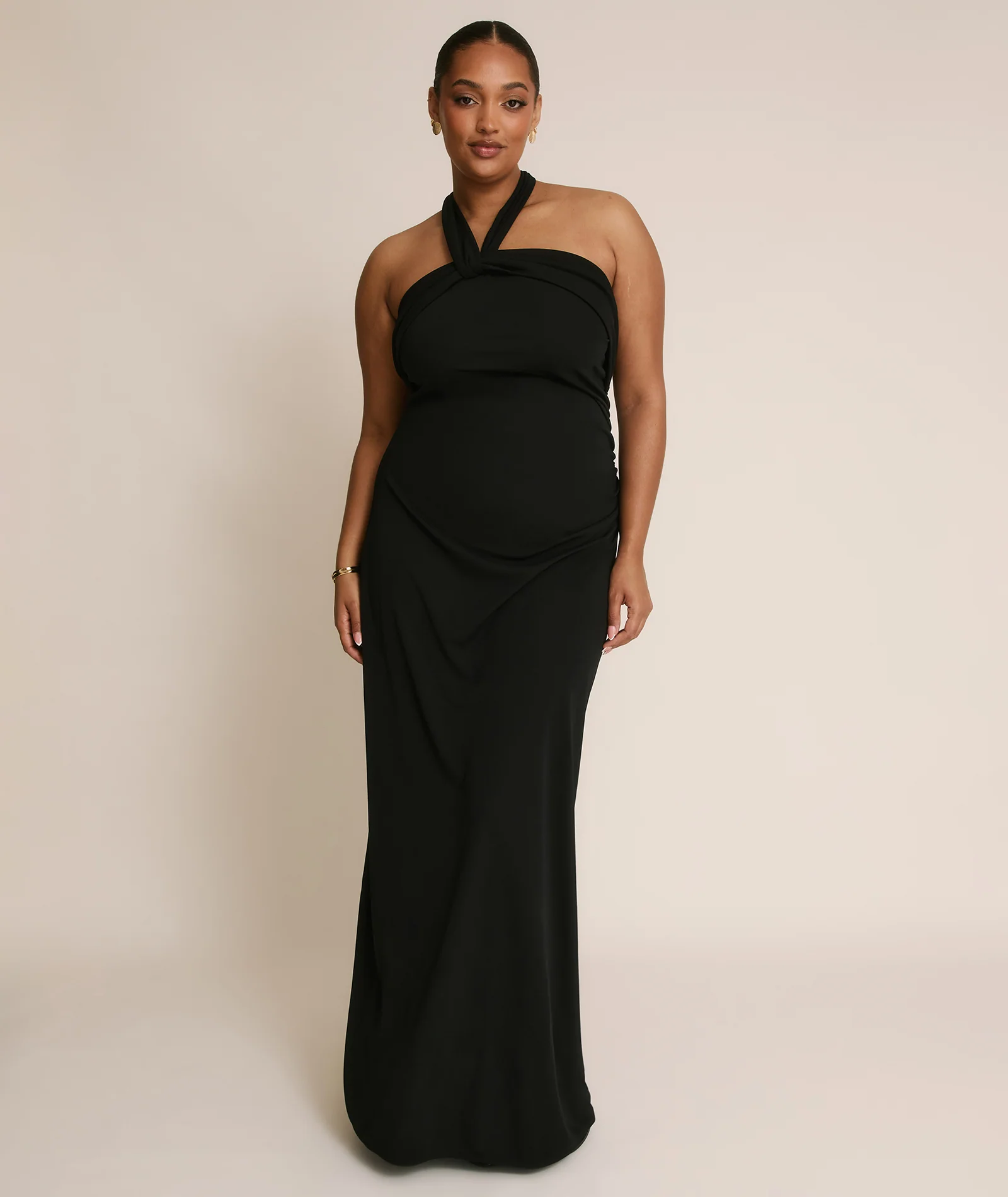 Halter Neck Stretch Sculpt Bridesmaid Dress - Black - Image 5
