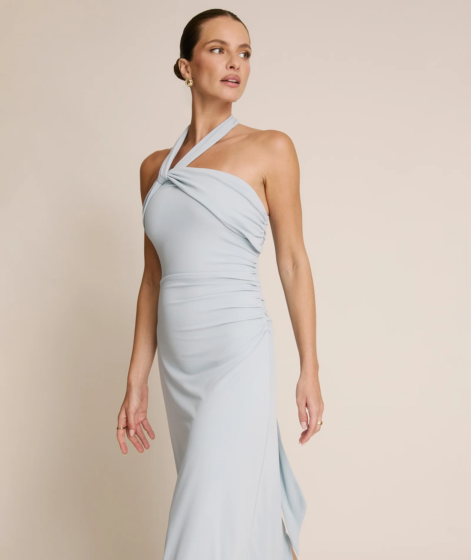 Halter Neck Stretch Sculpt Bridesmaid Dress - Pale Blue - Image 5