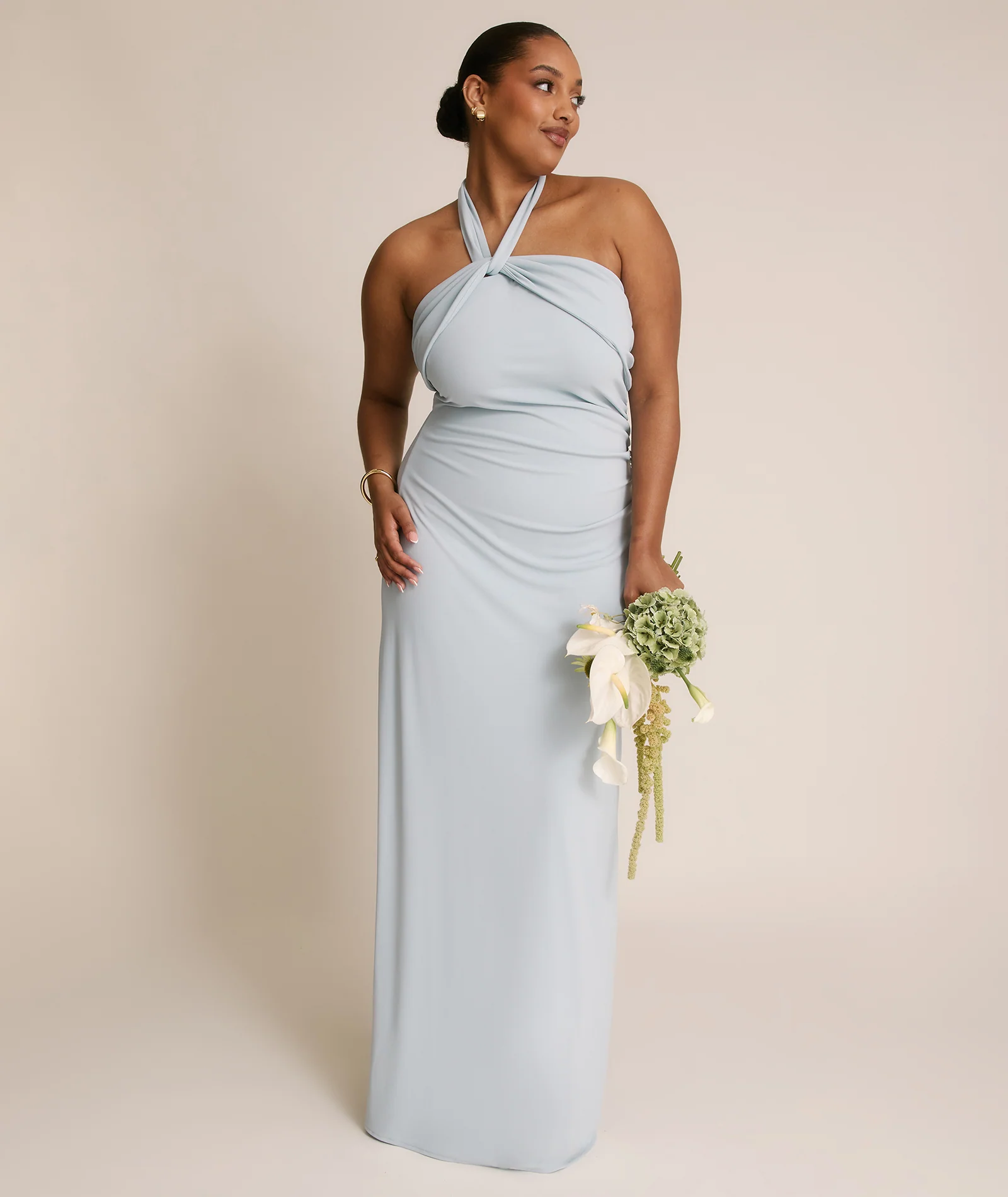 Halter Neck Stretch Sculpt Bridesmaid Dress - Pale Blue - Image 6