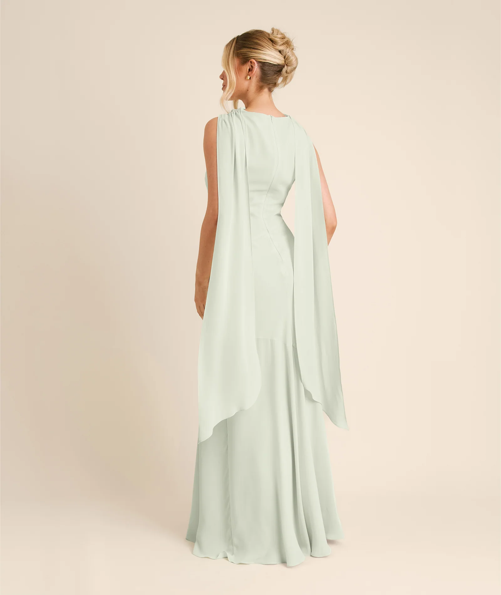 High Cowl Neck Drape Chiffon Bridesmaid Dress - Mint Green - Image 3