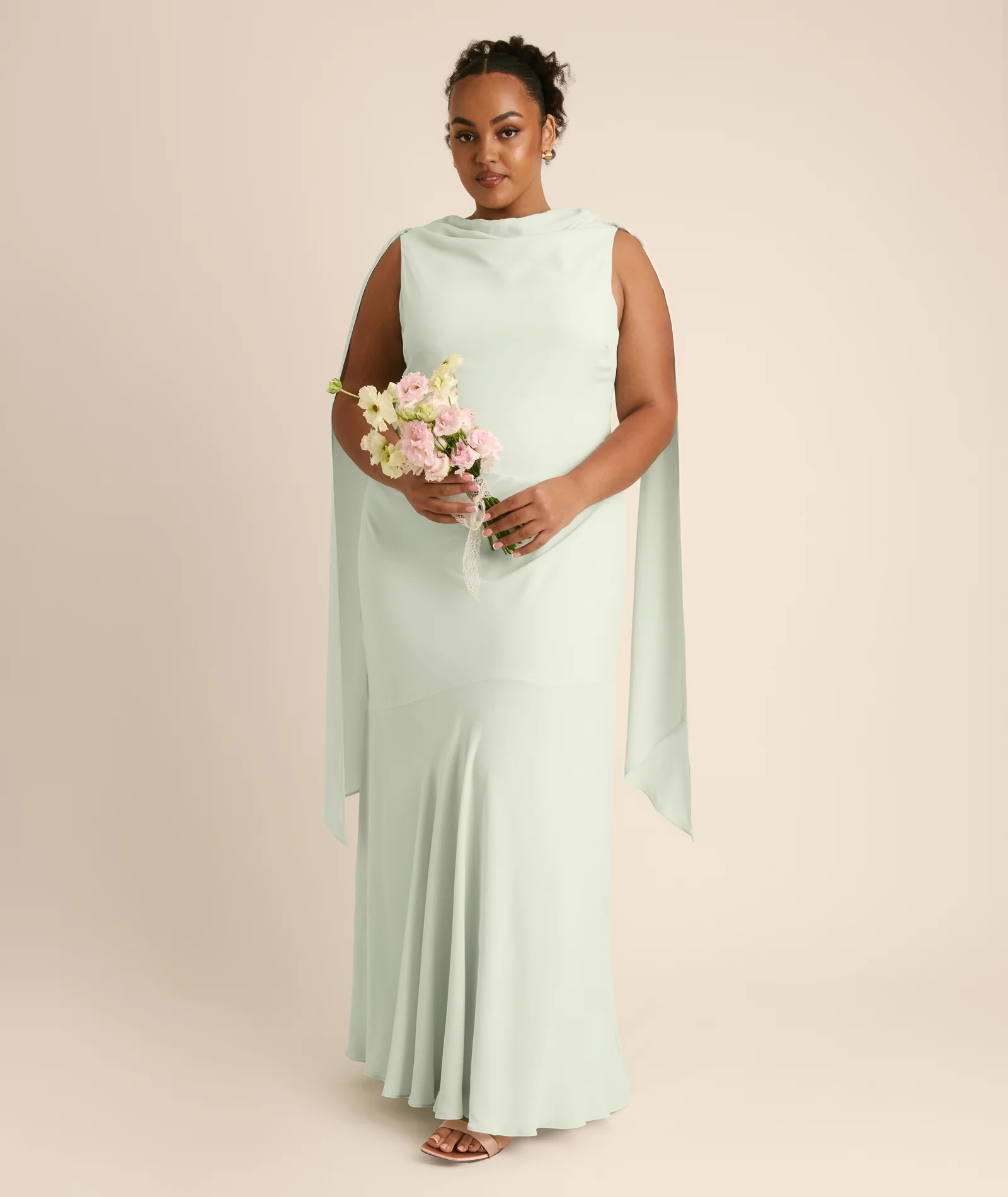 High Cowl Neck Drape Chiffon Bridesmaid Dress - Mint Green - Image 6