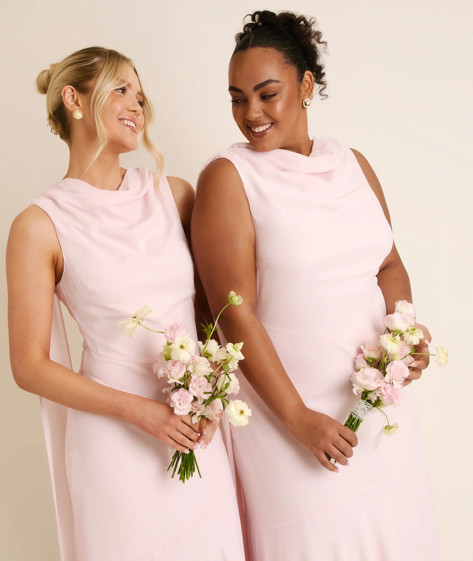 High Cowl Neck Drape Chiffon Bridesmaid Dress - Blush Pink - Image 6