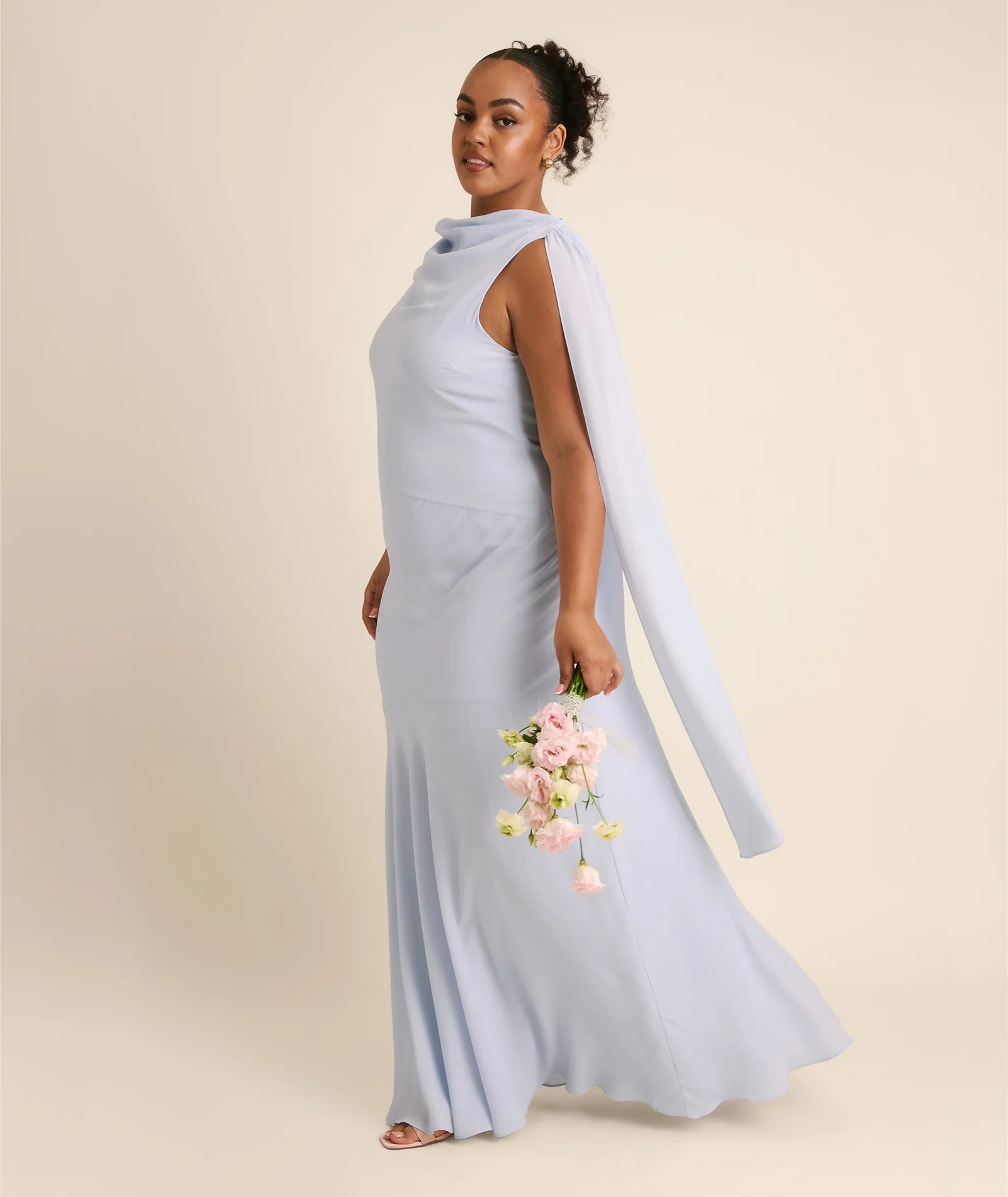 High Cowl Neck Drape Chiffon Bridesmaid Dress - Powder Blue - Image 5