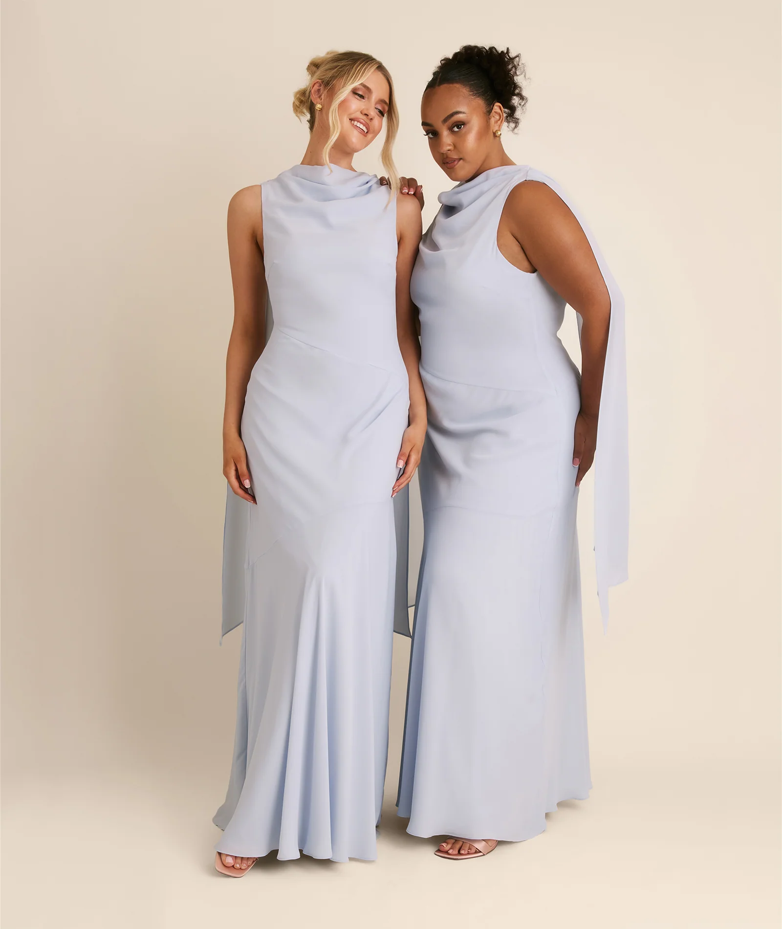 High Cowl Neck Drape Chiffon Bridesmaid Dress - Powder Blue - Image 7