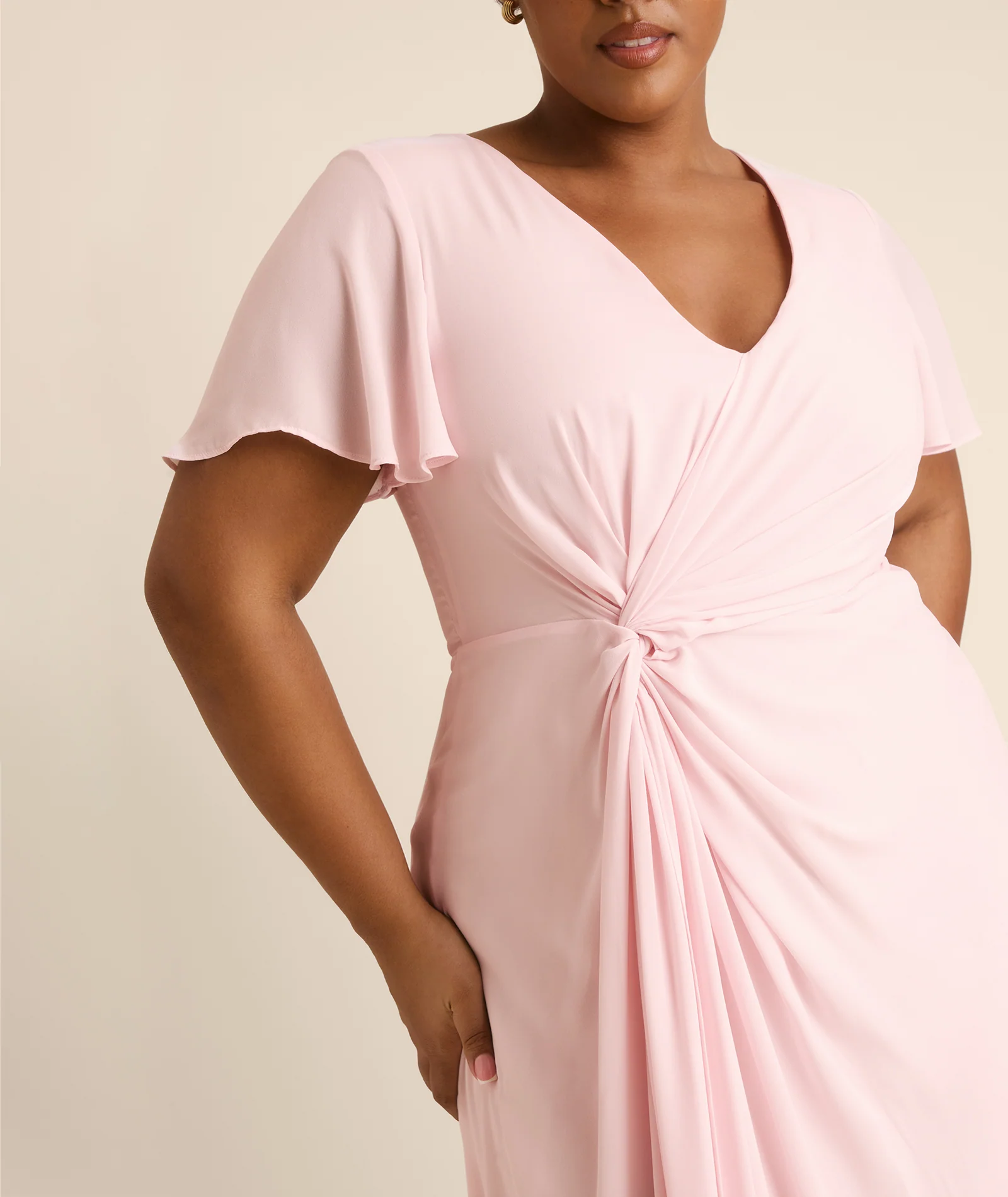 Knot Detail Chiffon Bridesmaid Dress - Blush Pink - Image 3