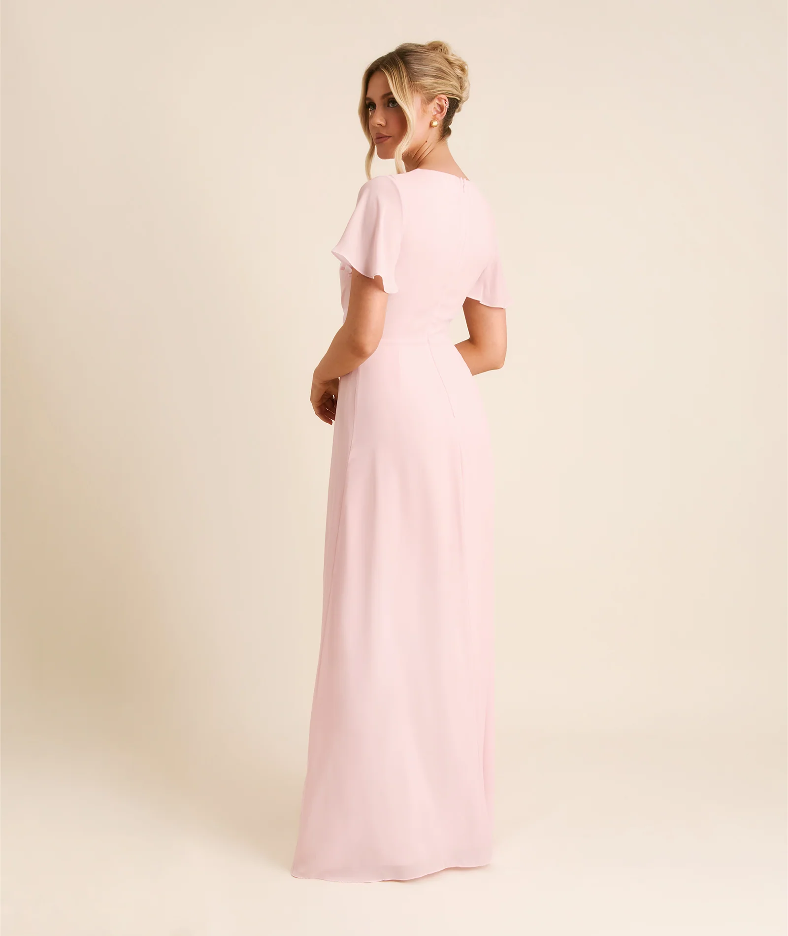 Knot Detail Chiffon Bridesmaid Dress - Blush Pink - Image 4