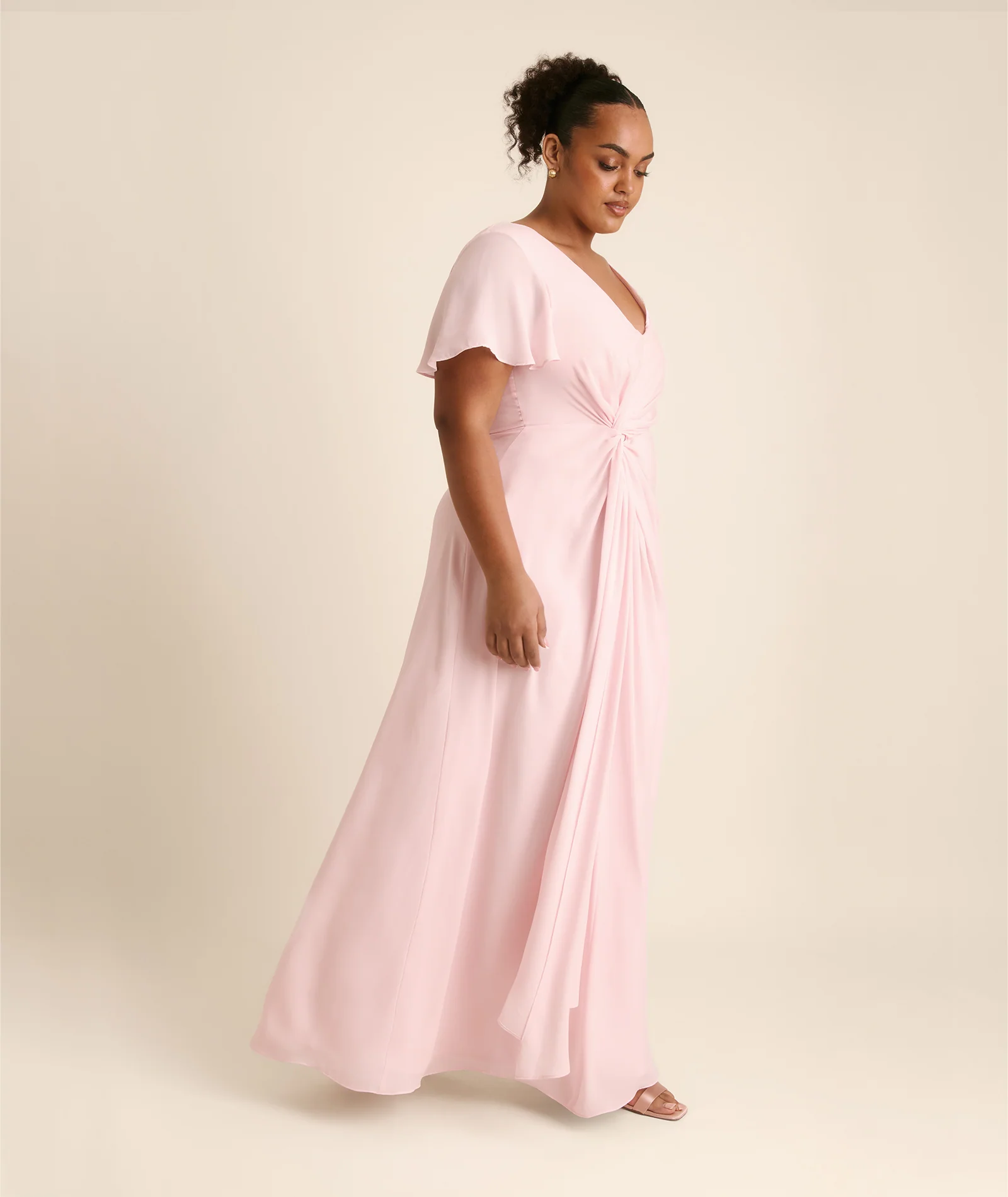 Knot Detail Chiffon Bridesmaid Dress - Blush Pink - Image 6