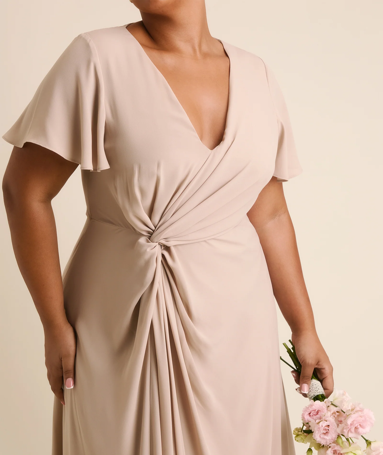 Knot Detail Chiffon Bridesmaid Dress - Taupe - Image 4