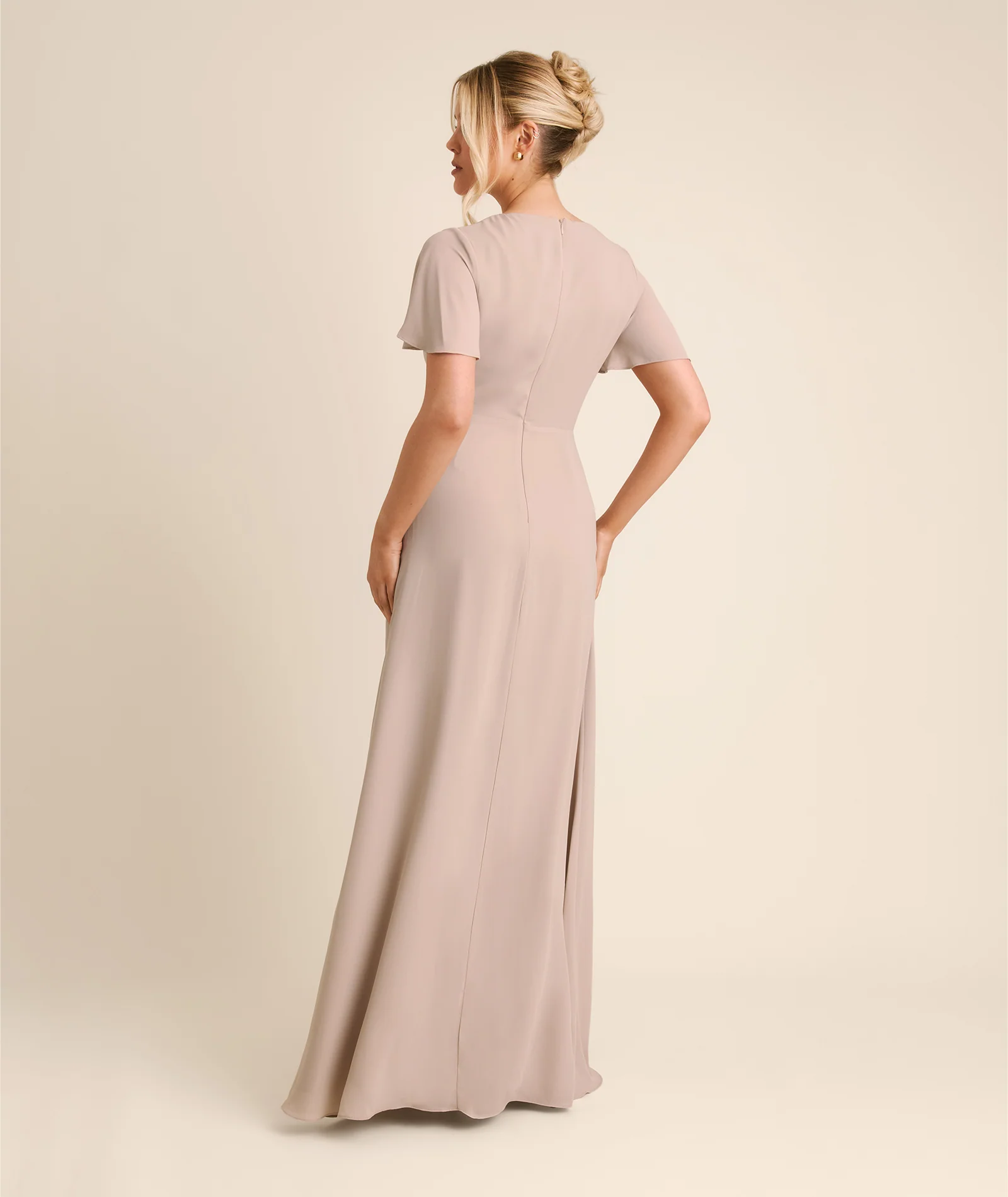 Knot Detail Chiffon Bridesmaid Dress - Taupe - Image 6