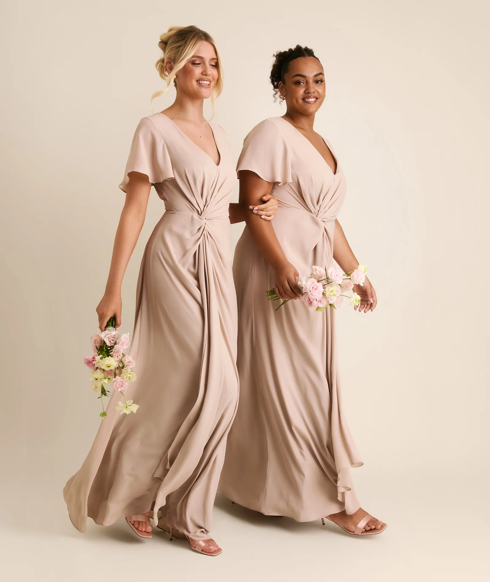 Knot Detail Chiffon Bridesmaid Dress - Taupe - Image 7