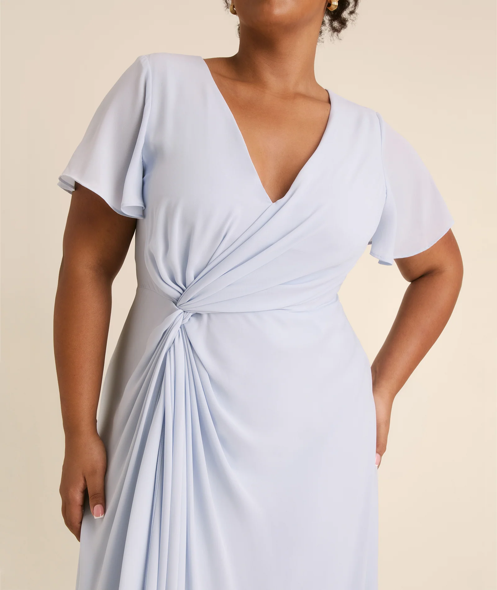 Knot Detail Chiffon Bridesmaid Dress - Powder Blue - Image 3